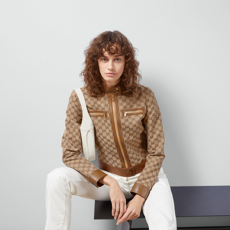 GG canvas jacket with leather trim 5