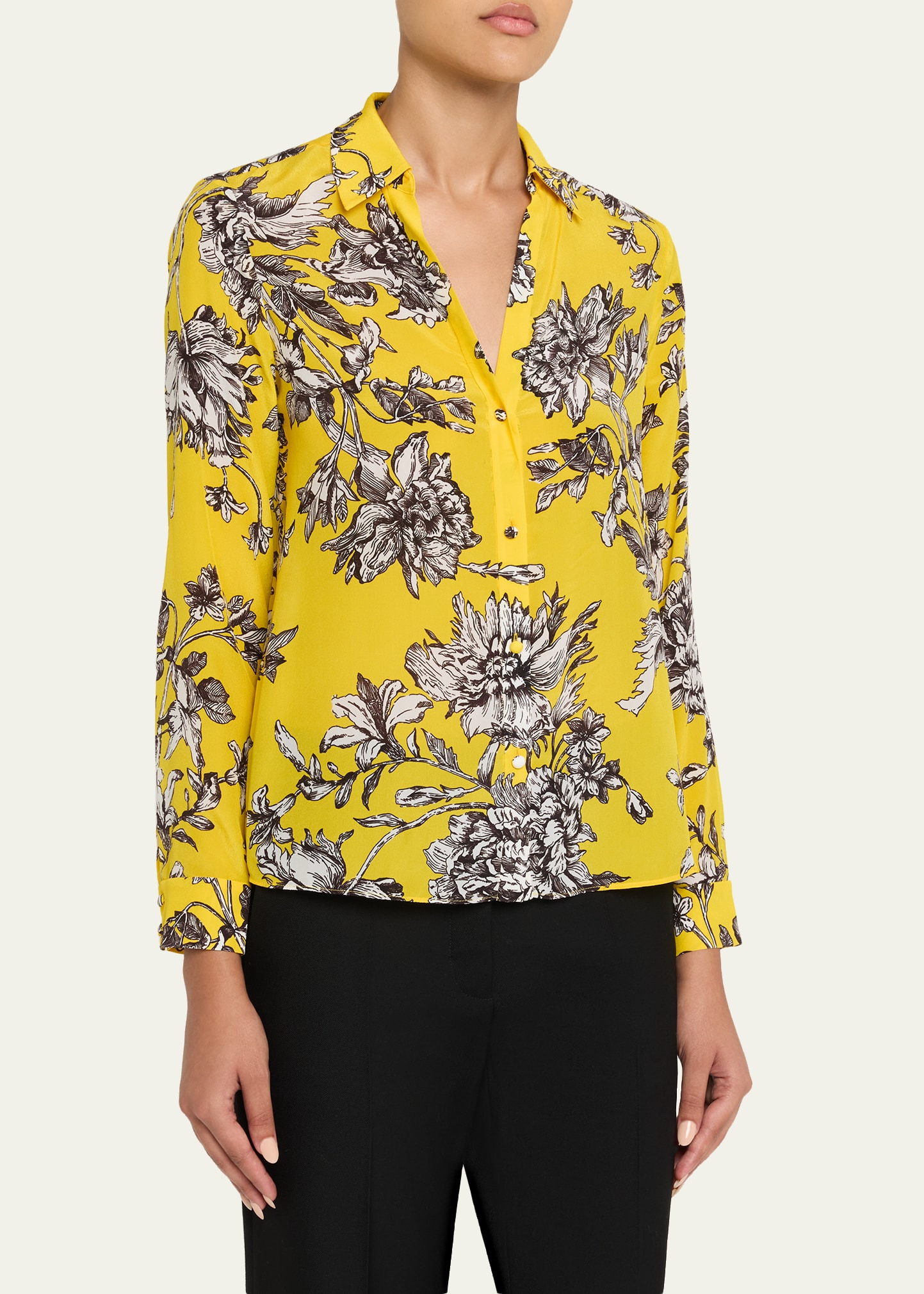 Eloise Blooming Wild Golden Button-Front Silk Blouse - 4