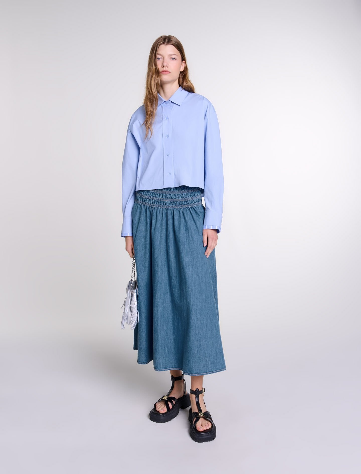 Smocked denim skirt - 2