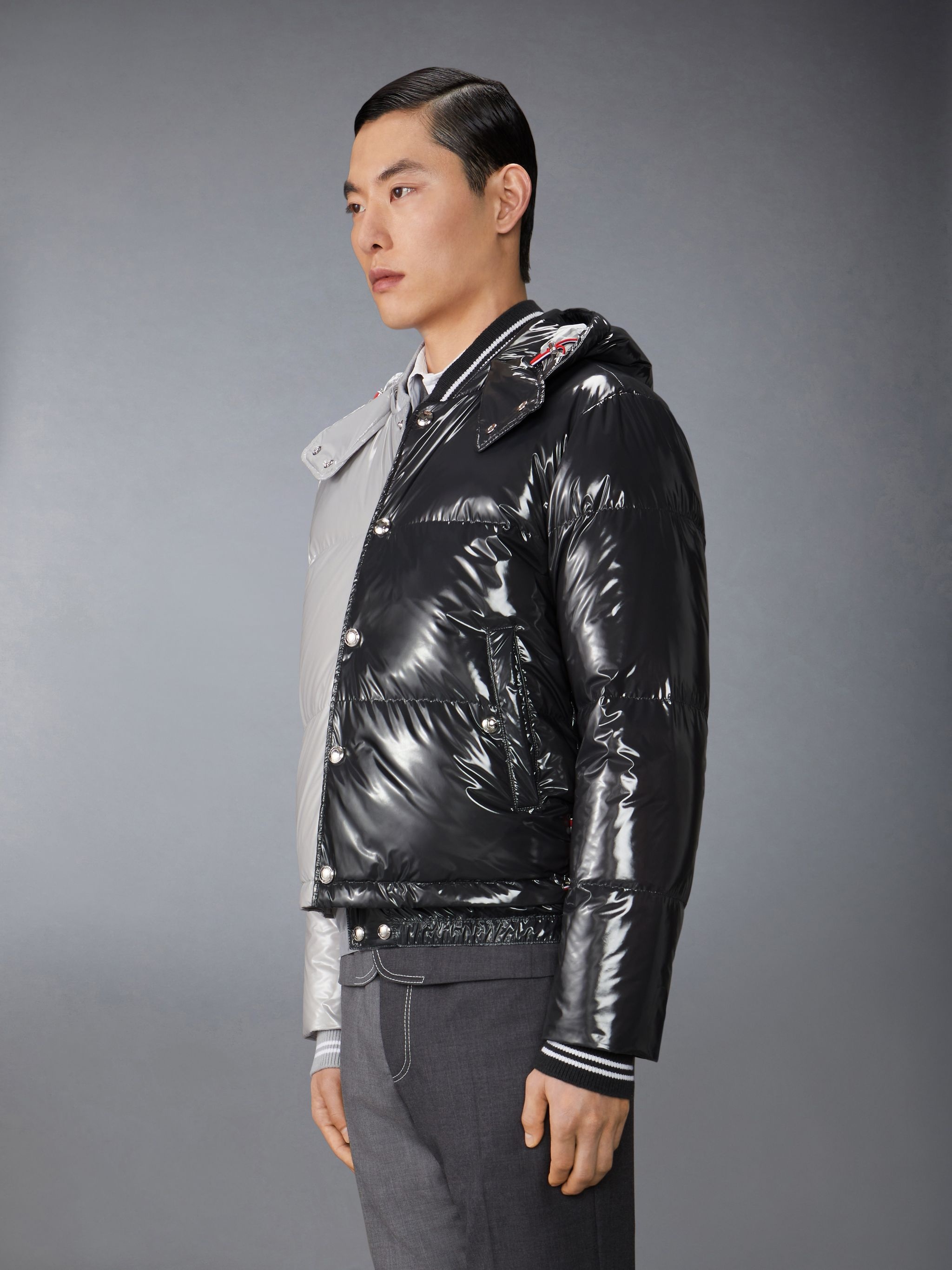 Funmix Glossy Tech Down Fill Detachable Hood Bomber - 7