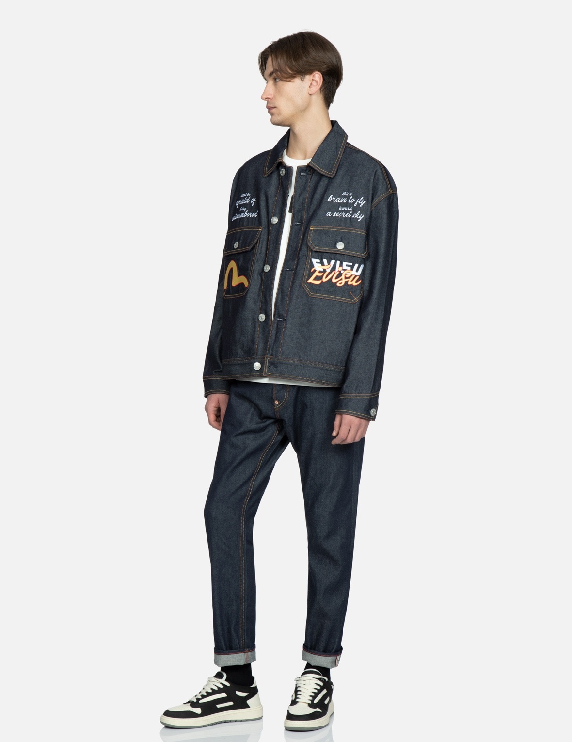“KOI PLAYING IN WAVES" EMBROIDERY DENIM JACKET - 4