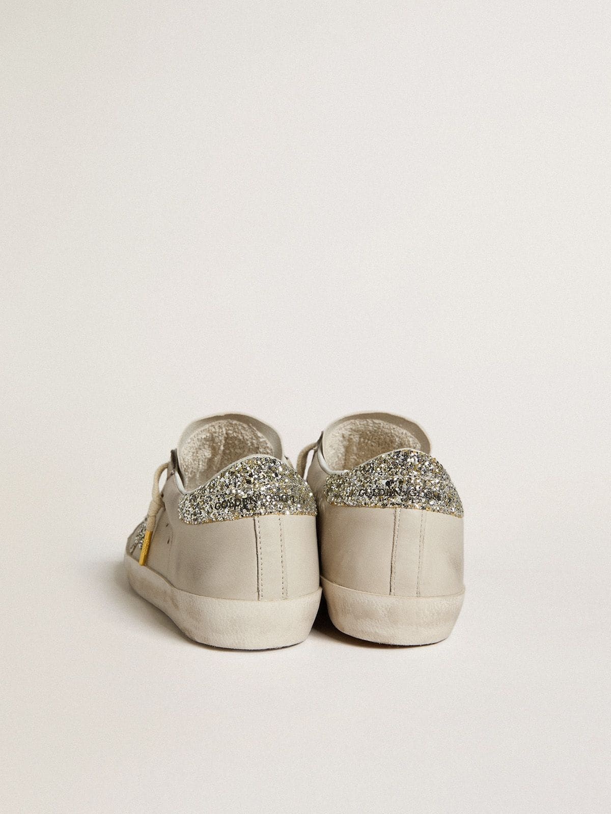 Women's Super-Star LTD in ivory nappa leather with platinum glitter star and heel tab - 4