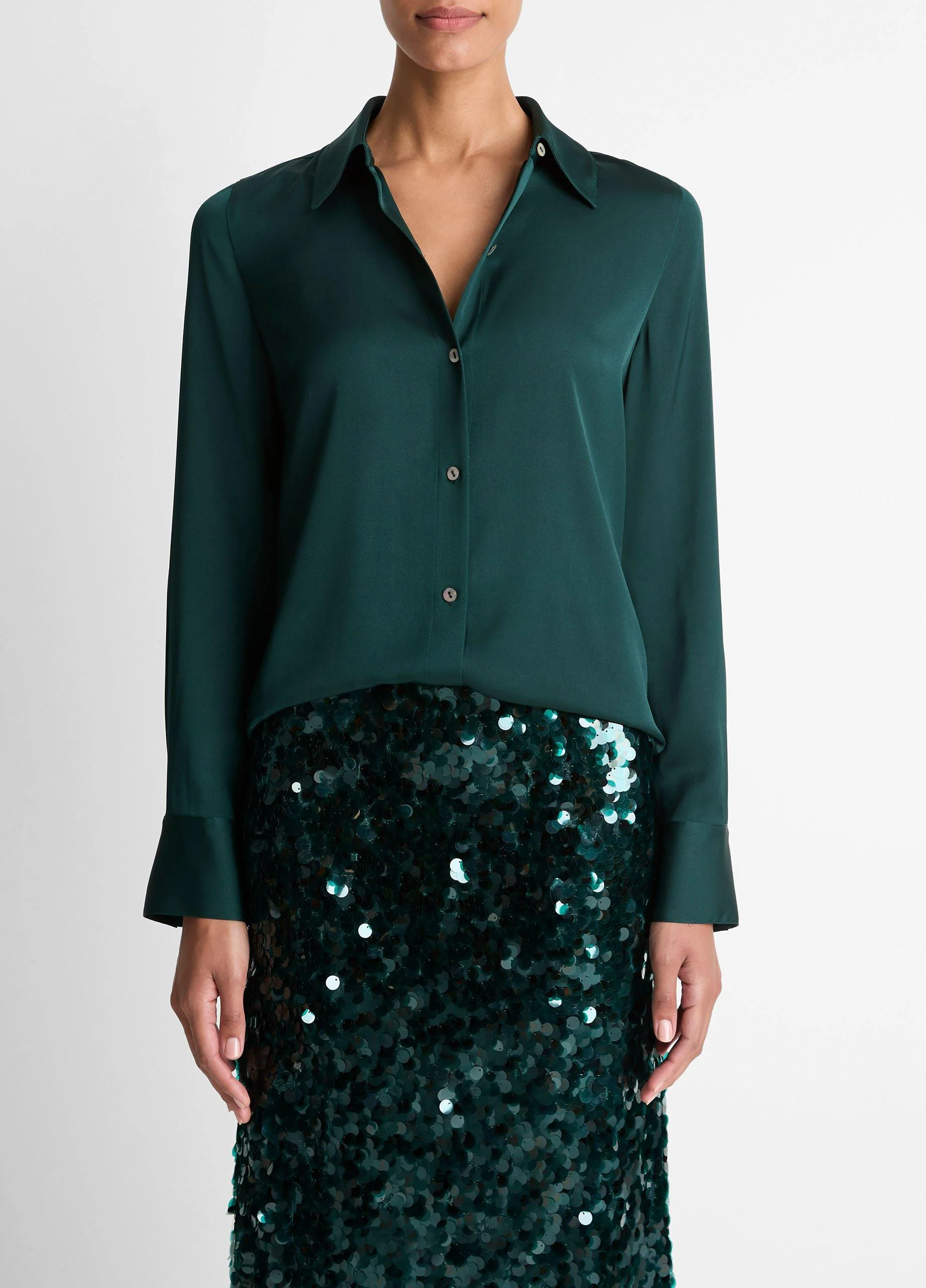 Silk-Blend Slim Button-Front Blouse - 1
