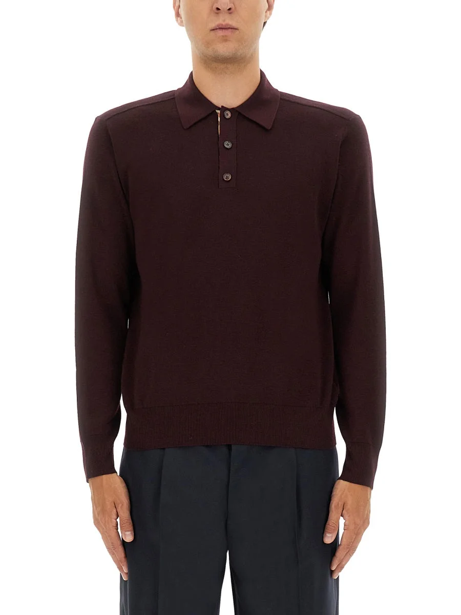 BURBERRY Polo Shirt with Classic Collar and Check Detail in Wool Man - 1