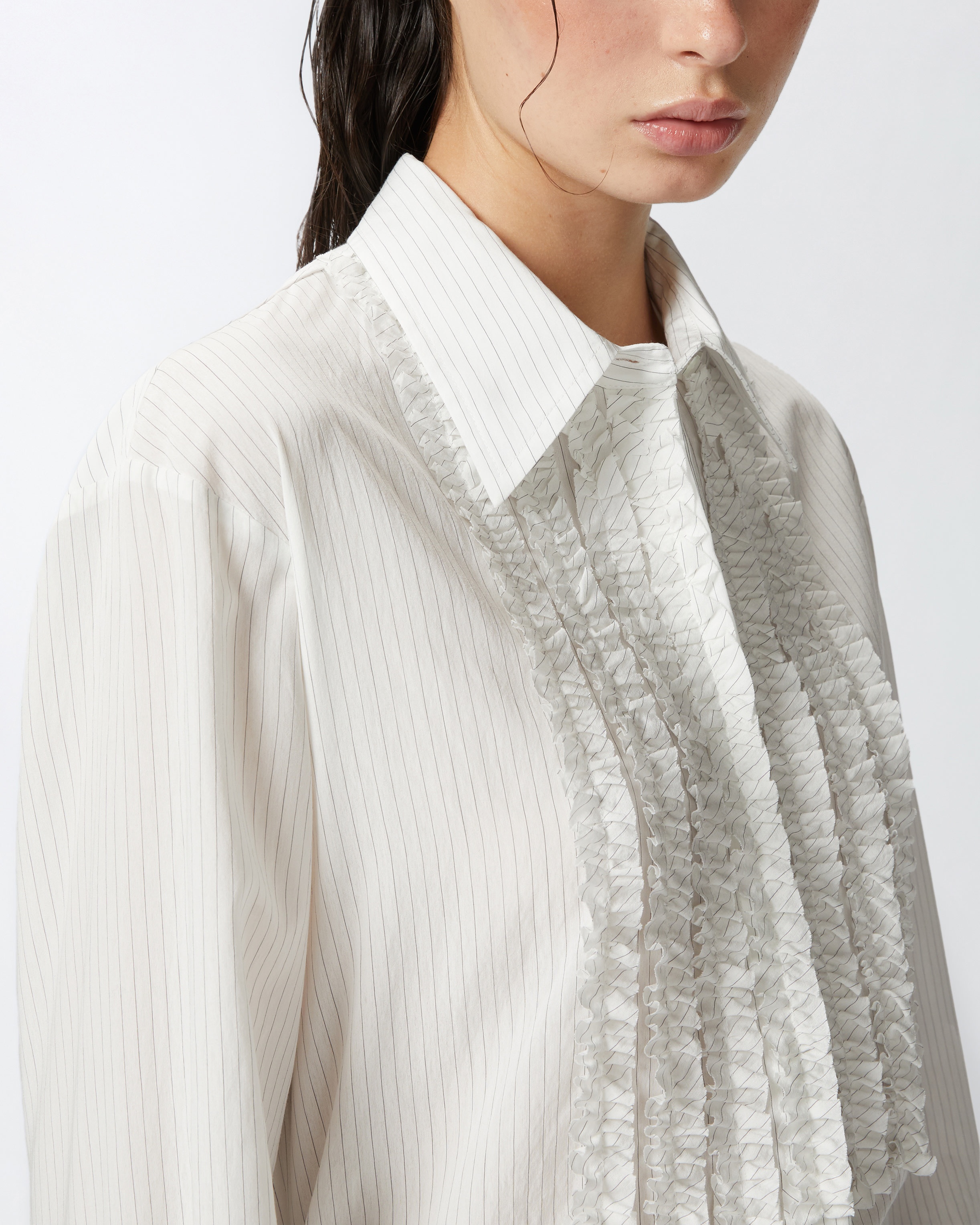 PINSTRIPED SHIRT WITH FRONT RUFFLES - 5