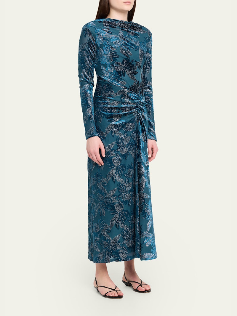 Ferrera Long-Sleeve Floral Velvet Midi Dress 4