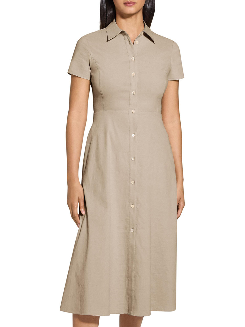 Women's Linen-Blend Midi-Shirtdress - Soft Taupe 4