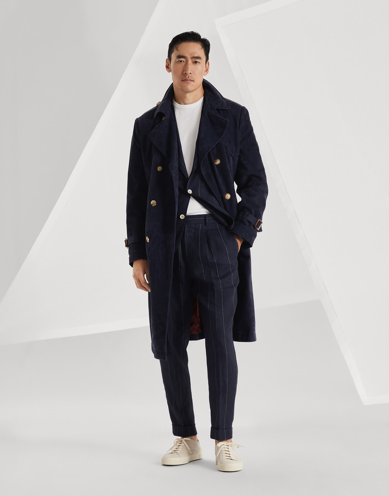 Linen wide chalk stripe leisure fit trousers with pleat 4