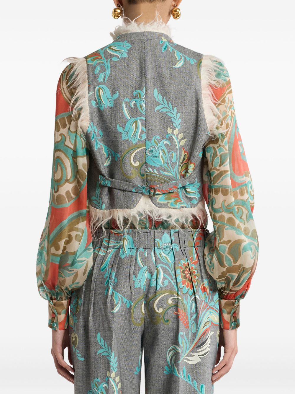 floral-print fringed waistcoat - 4