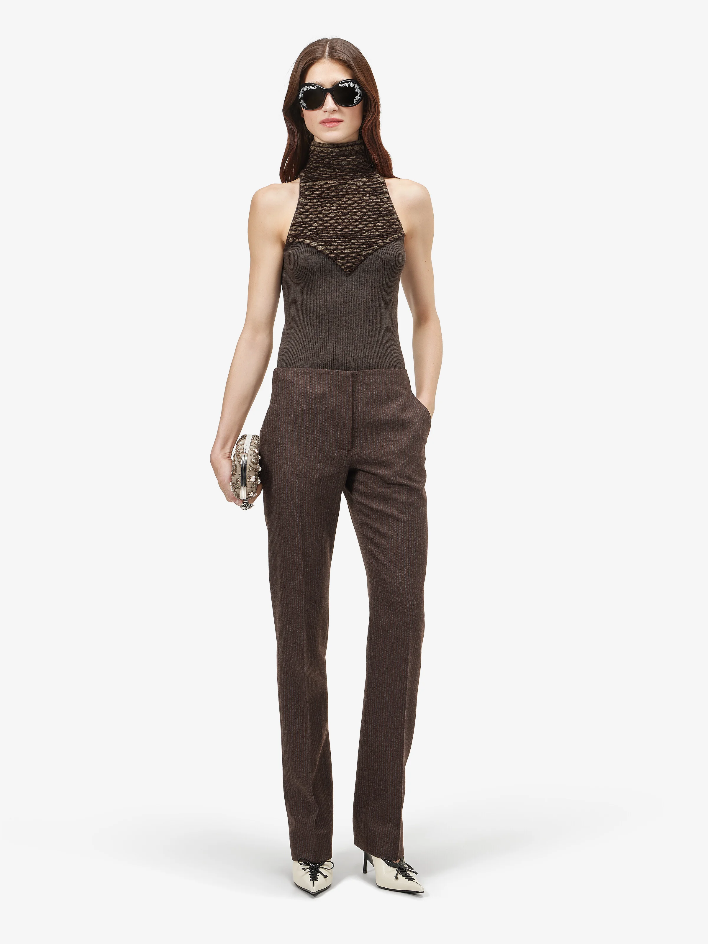 Women's Knit Feathers Top in Brown - 1