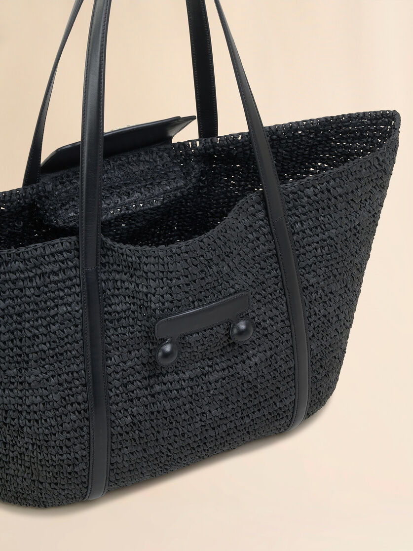 MEDIUM BLACK RAFFIA-EFFECT TRUNKAROO BEACH BAG - 4