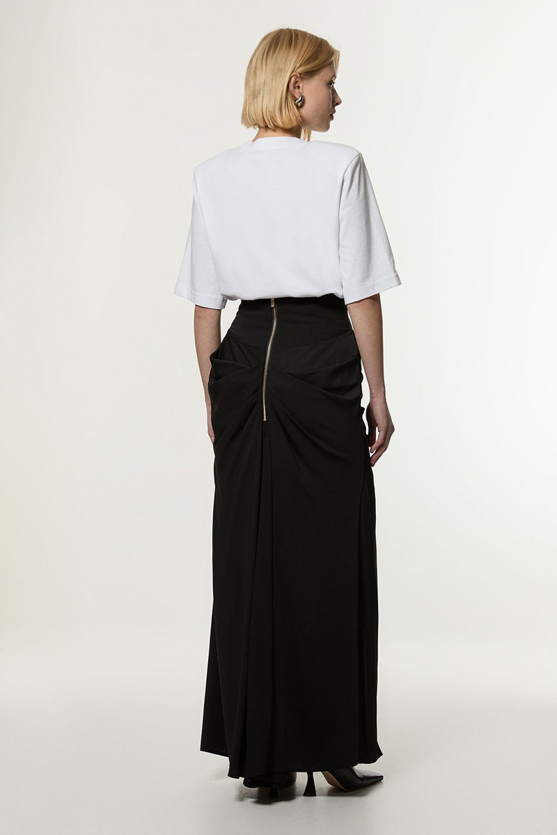 Soft Tailored High Waisted Draped Maxi Skirt 5