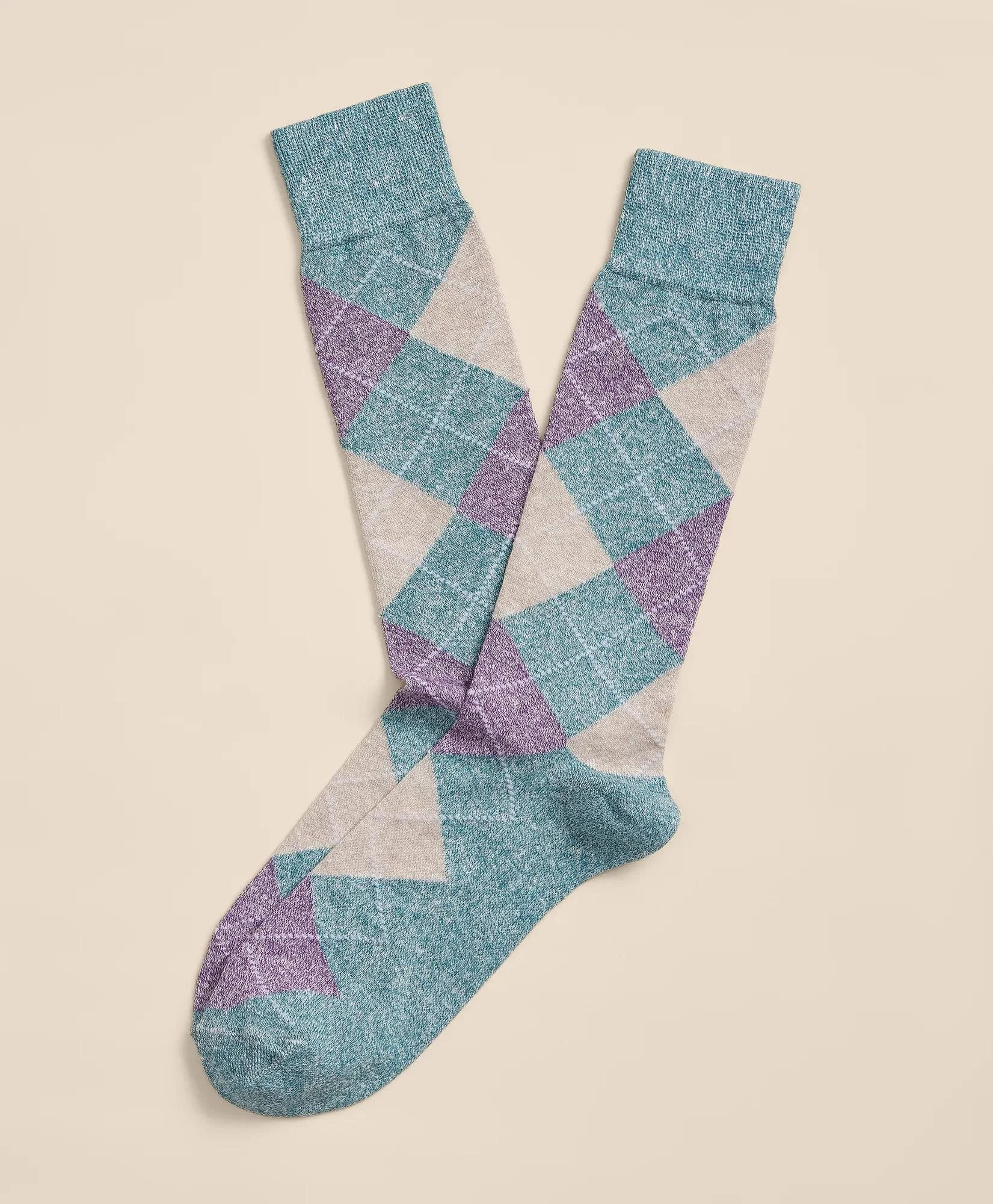 Linen-Cotton Blend Argyle Socks - 1