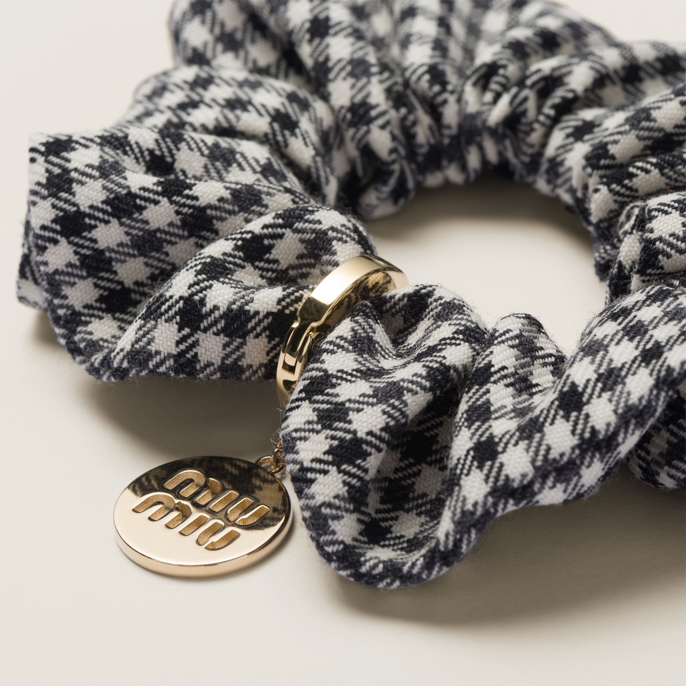Gingham check wool scrunchie - 3