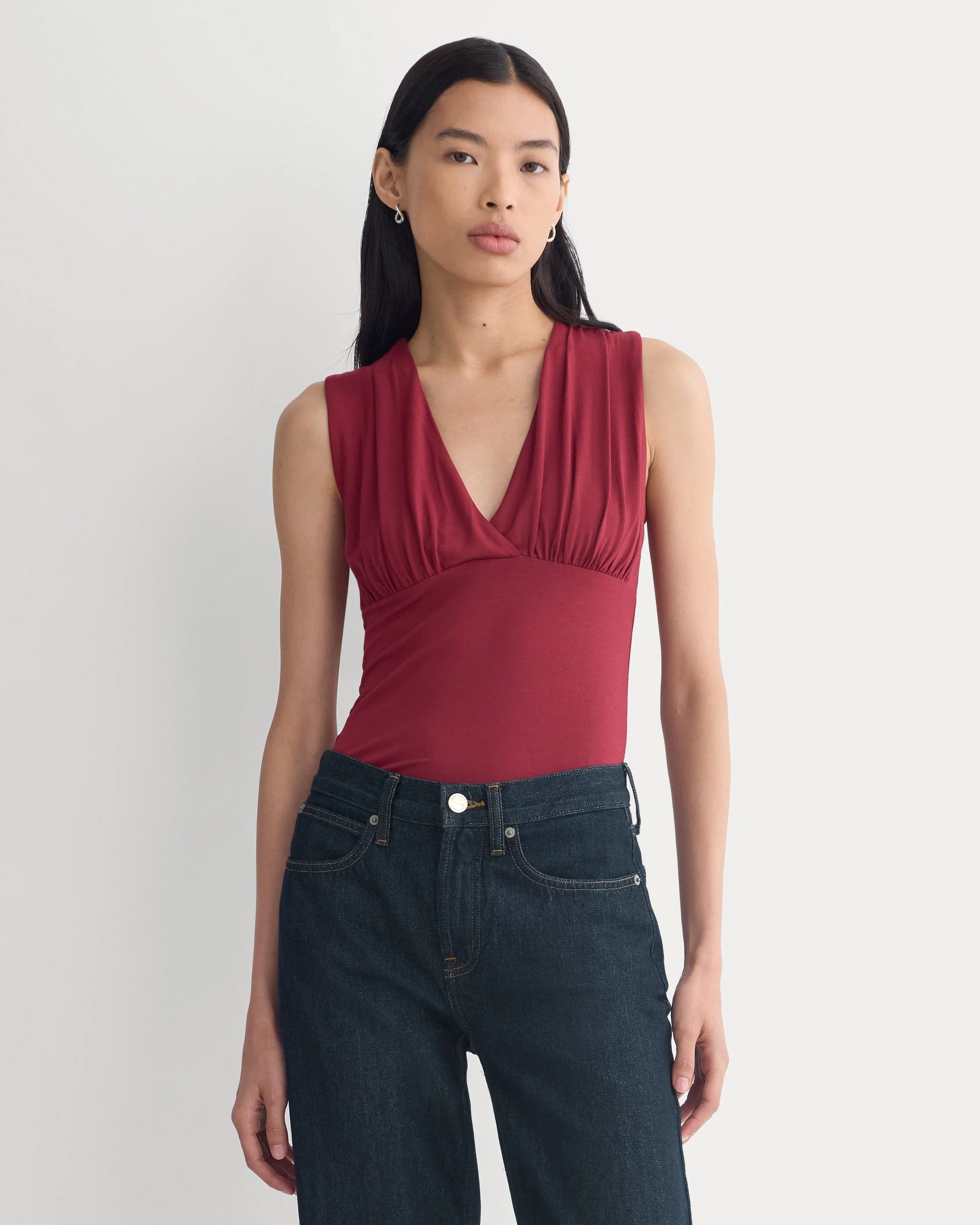 DRAPEY JERSEY V-NECK TOP - 1