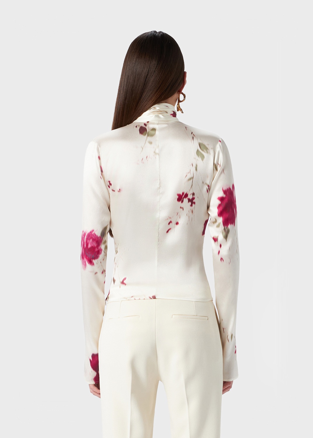 ROSES PRINT SILK SATIN BLOUSE - 4