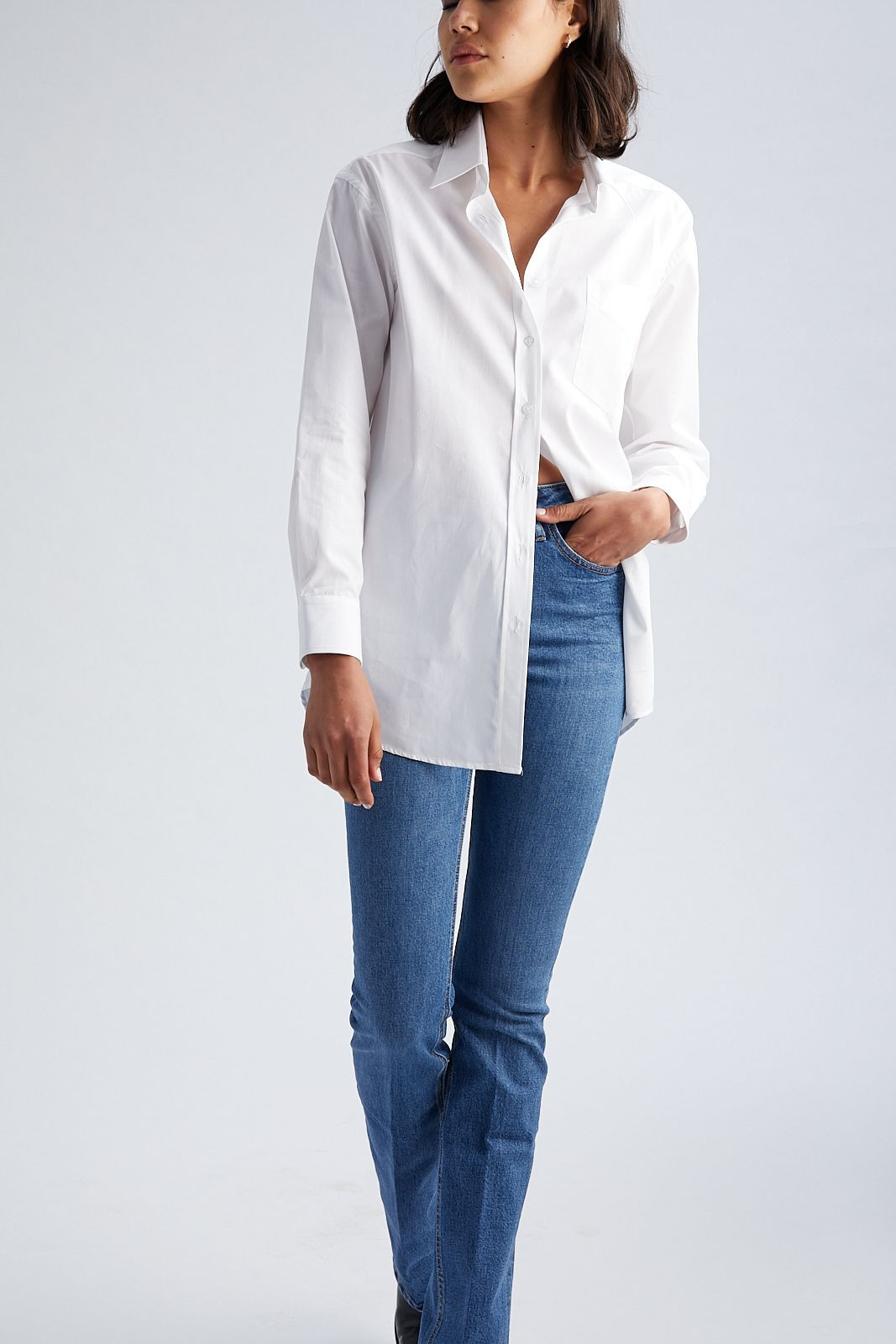 WHITE SLIM FIT BUTTON DOWN WITH POCKET - 4