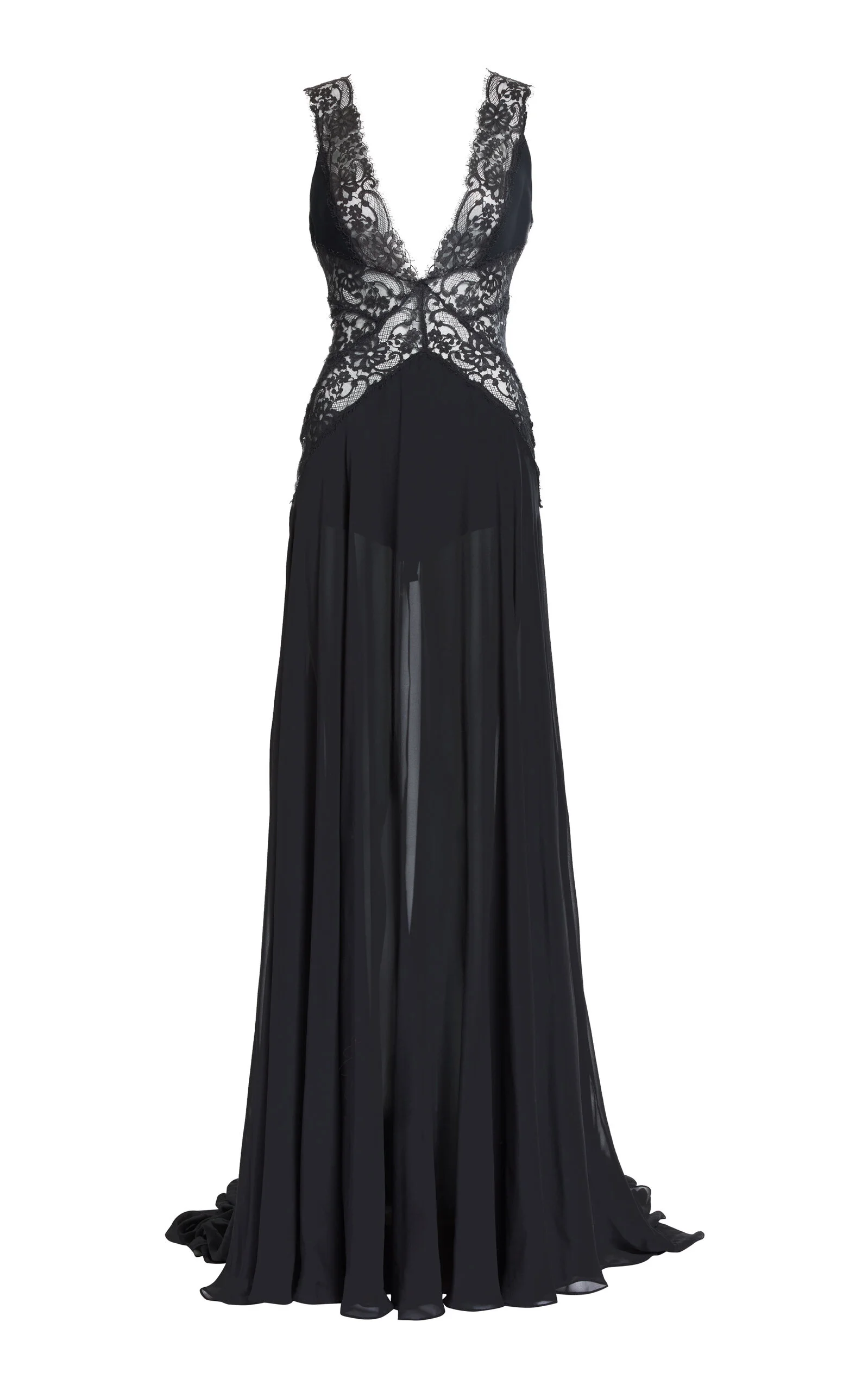 Double Georgette & Lace Long Dress black - 1