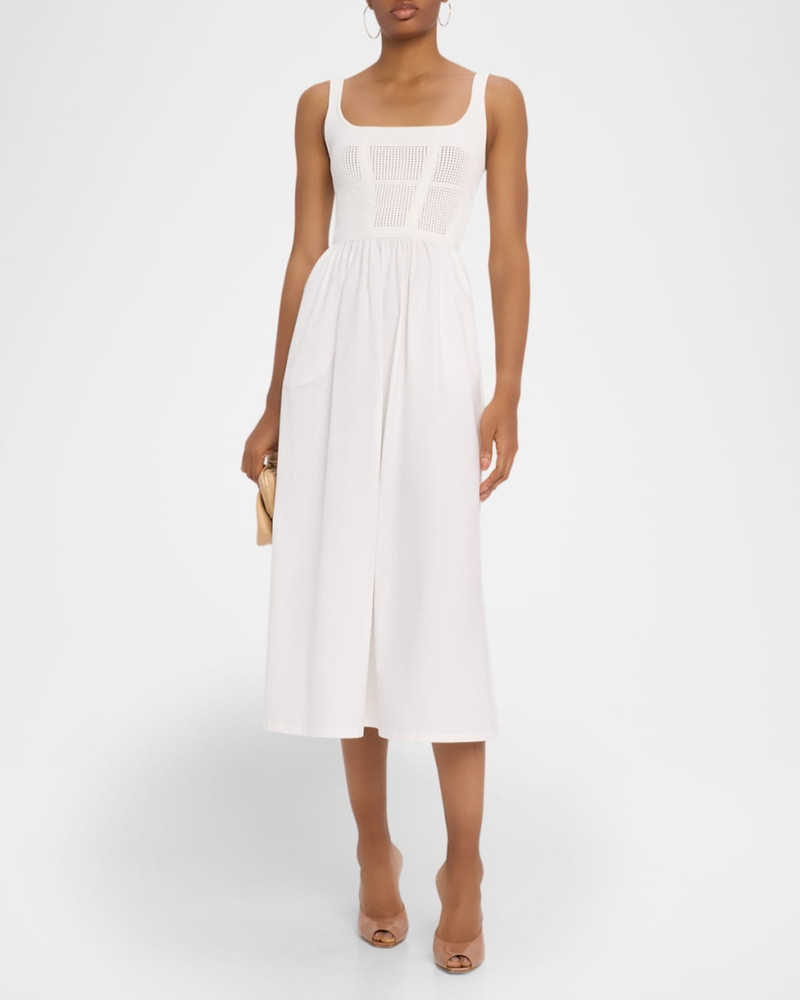 REISS Kori Pointelle Mixed Media Midi Dress outlook