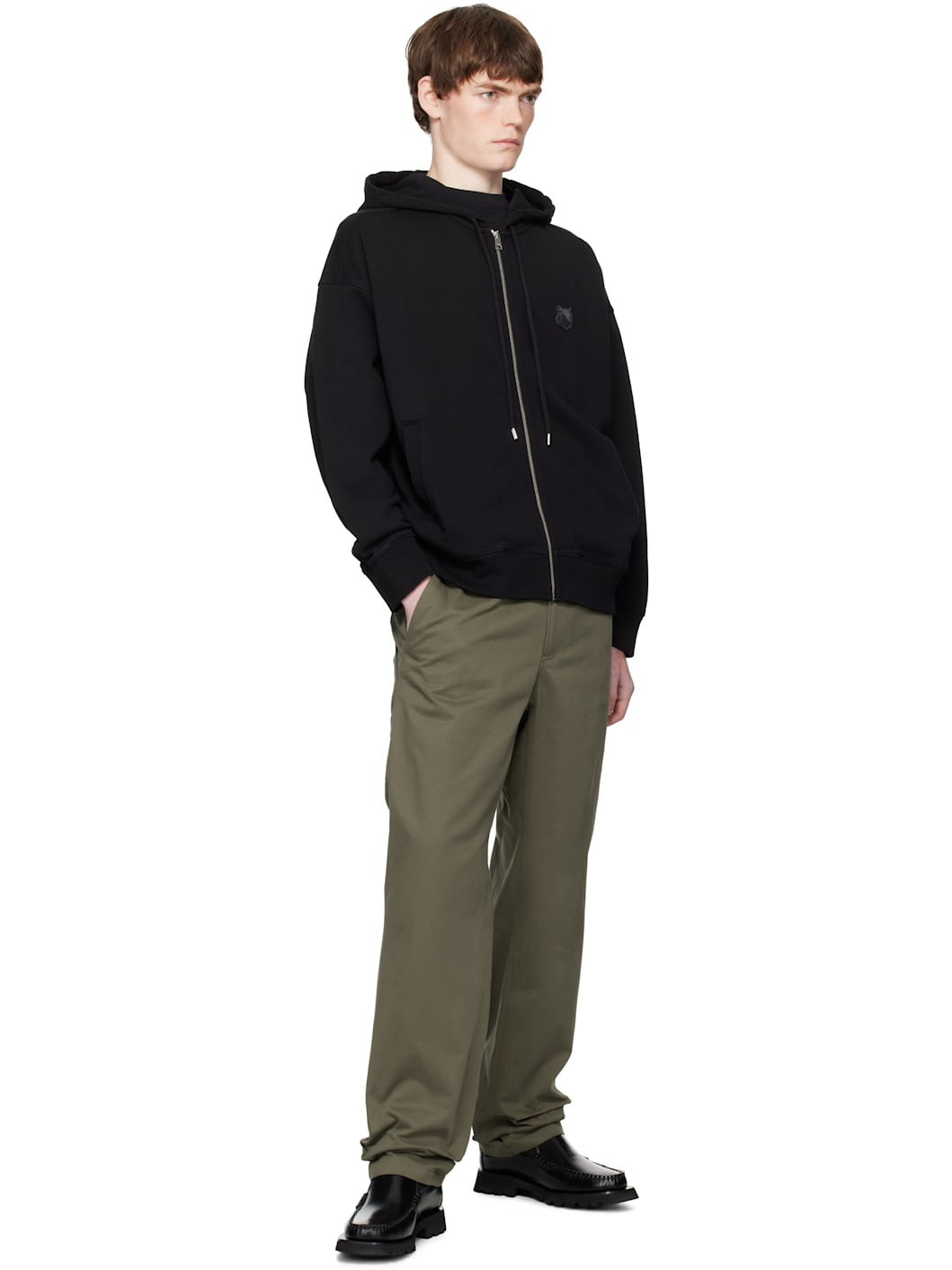 Black Bold Fox Head Patch Fullzip Oversize Hoodie - 4