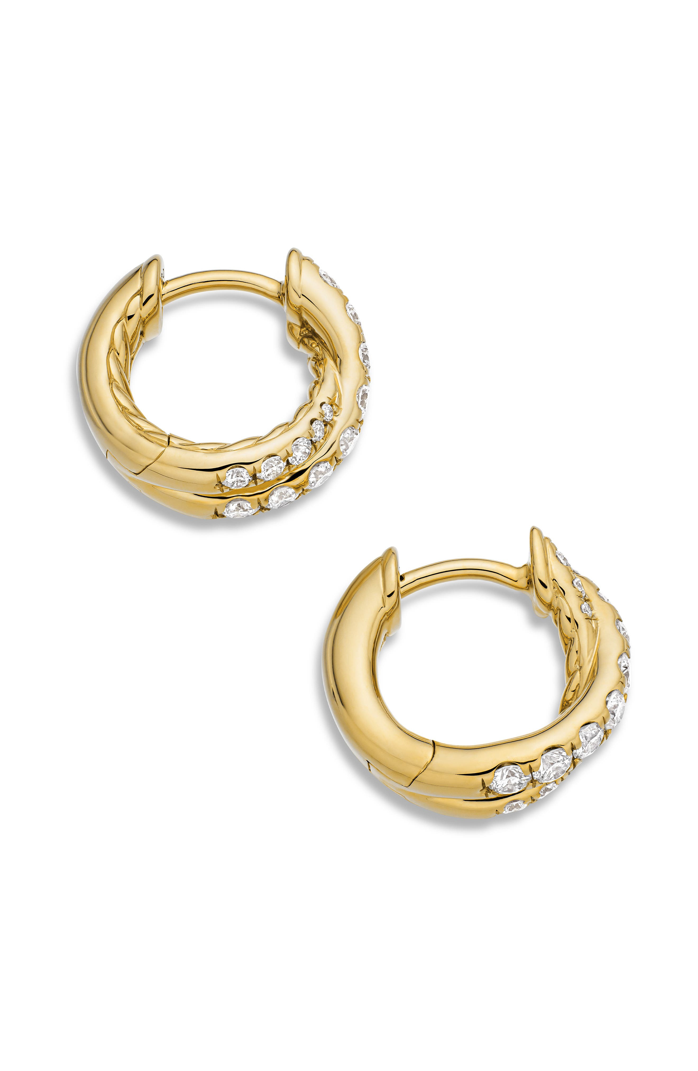 David Yurman Pavé Crossover Hoop Earrings in 18K Gold with Diamonds, 12mm in 18K Yellow Gold at Nord - 5