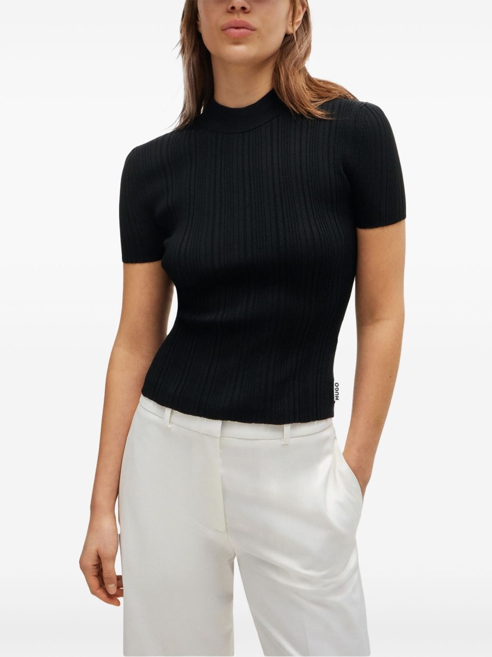 mock-neck ribbed-knit top - 3