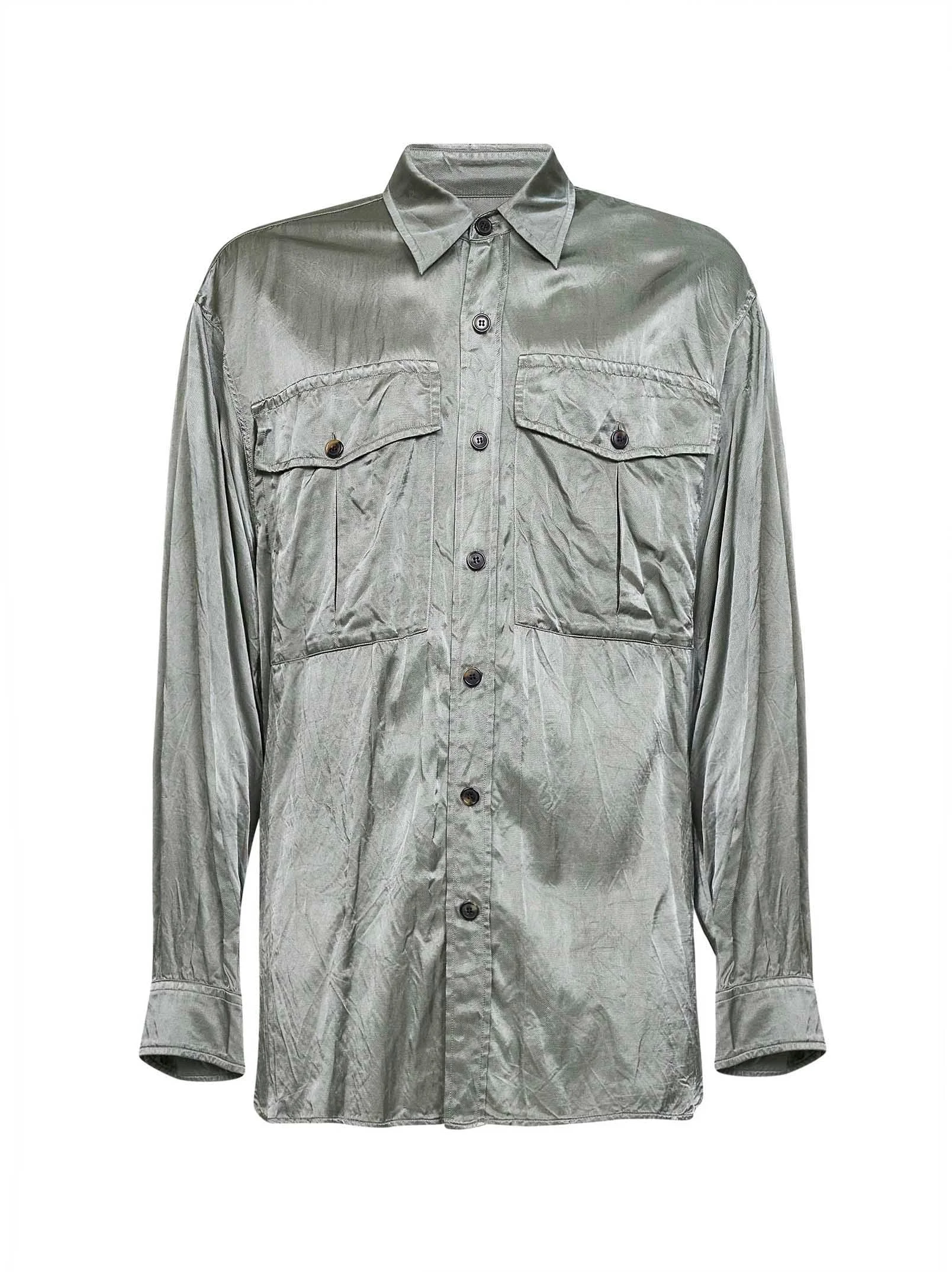 Mint green viscose and cotton shirt with chest pockets - 1