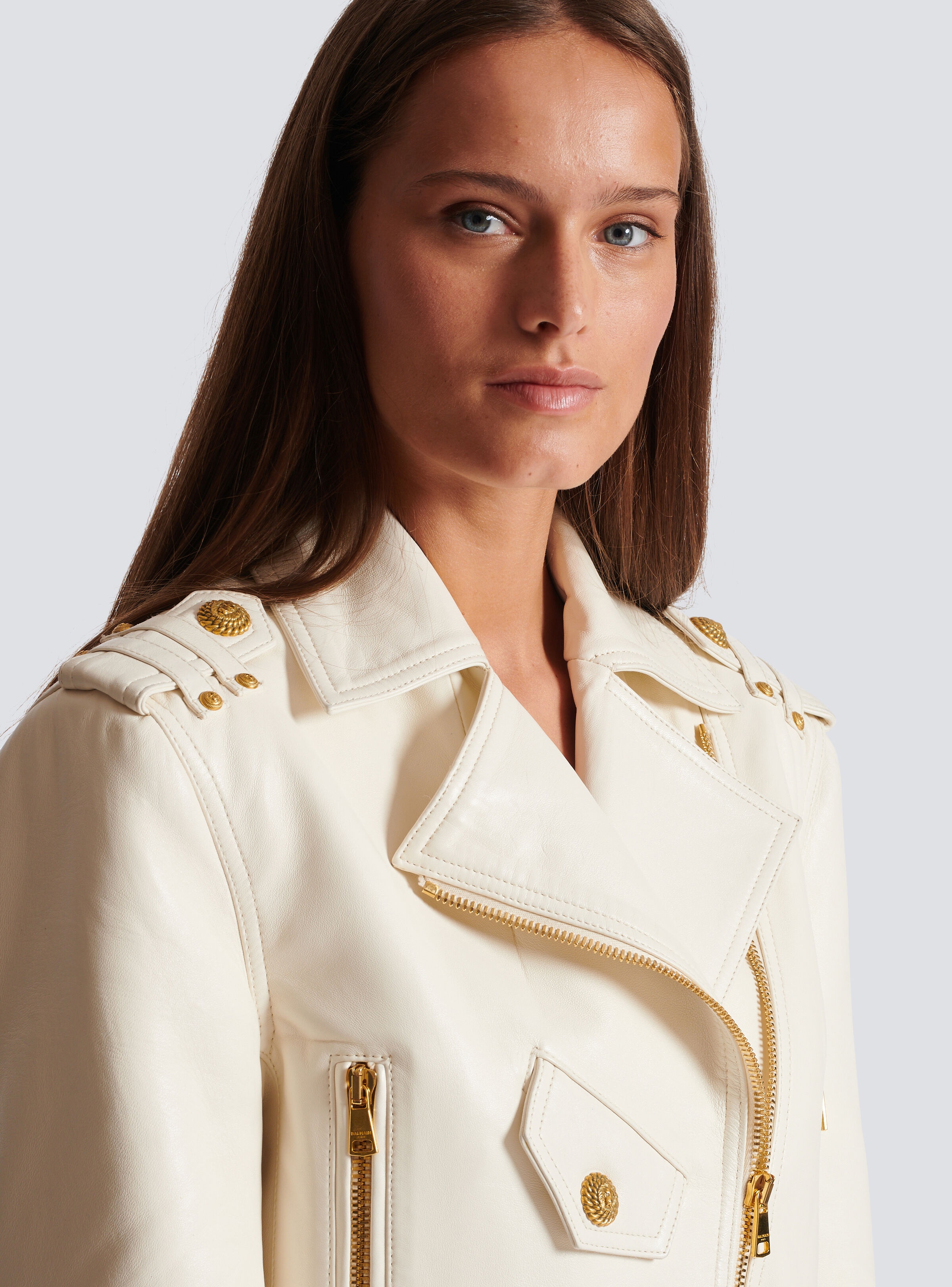 Zipped leather biker jacket - 7