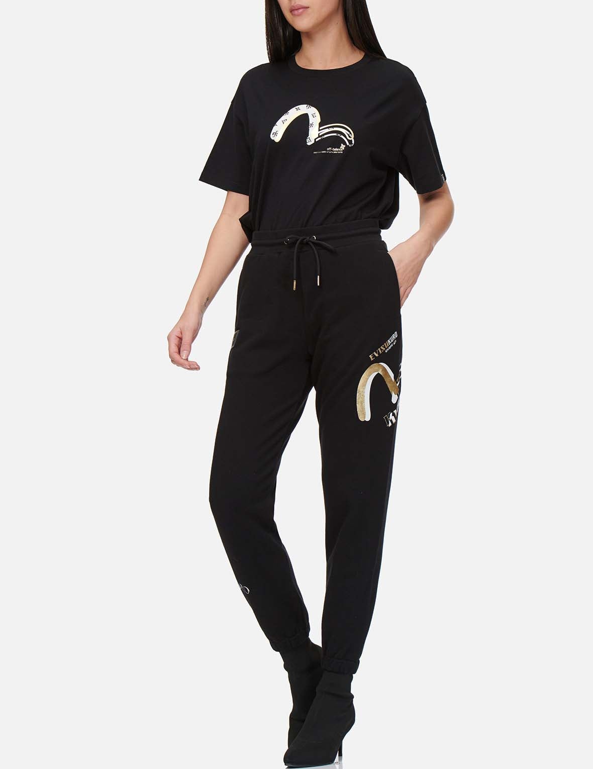 Cast Shadow Effect Seagull Foil Print Sweatpants - 3