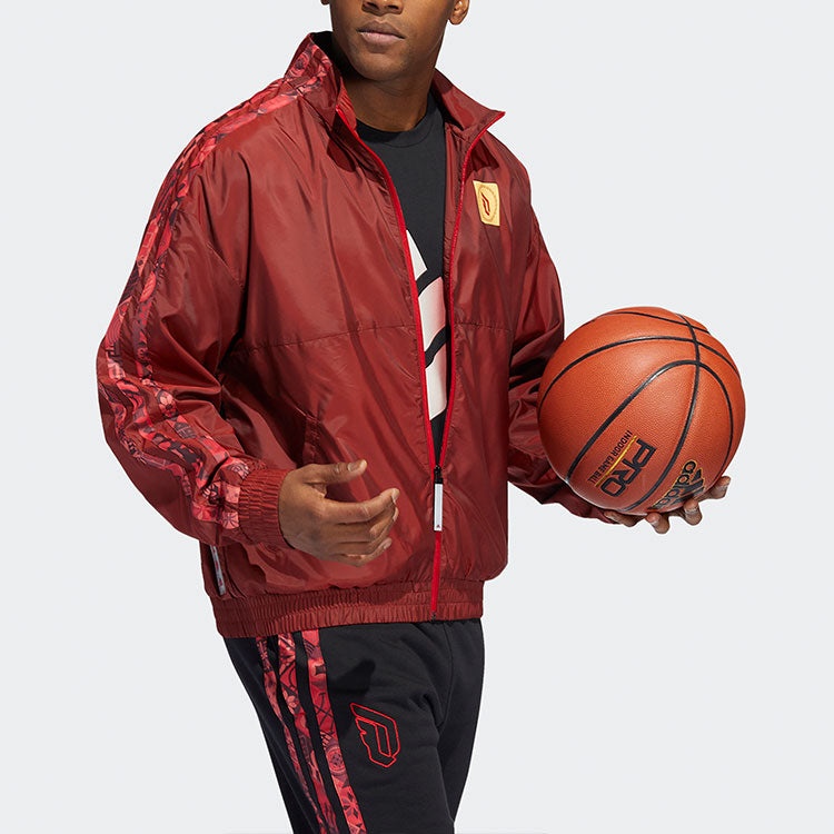 Men's adidas CNY Logo Basketball Sports Jacket Red HF5880 - 2