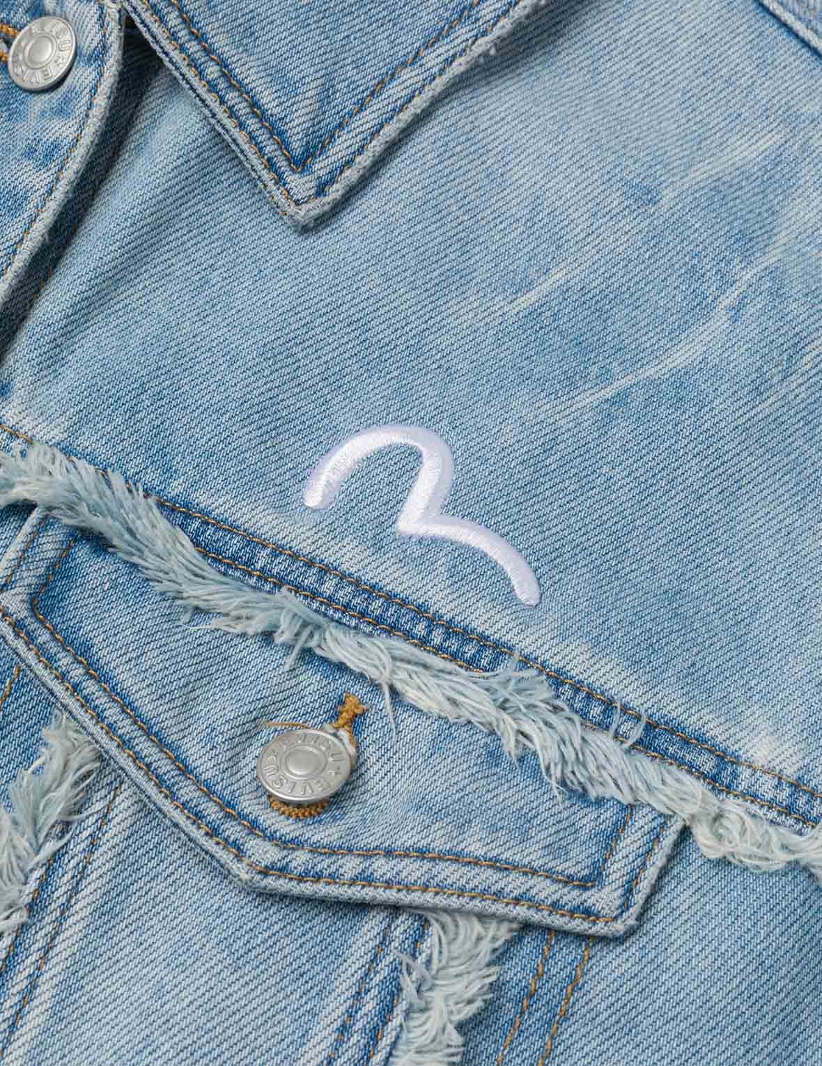 Deconstructed Logo and Seagull Embroidery Oversized Denim Jacket - 7