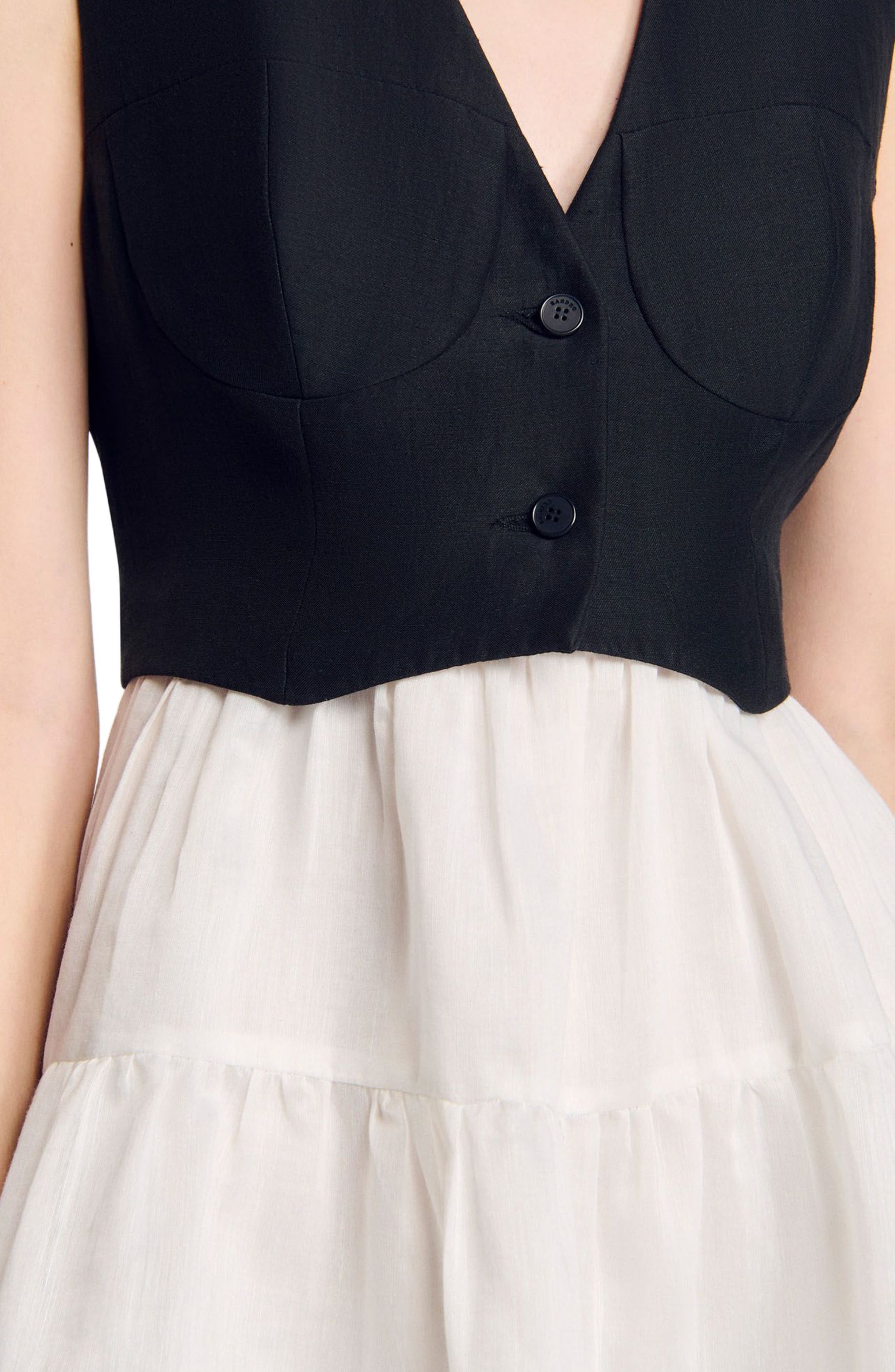 SANDRO Two-tone mini dress in Black /Ecru at Nordstrom - 4