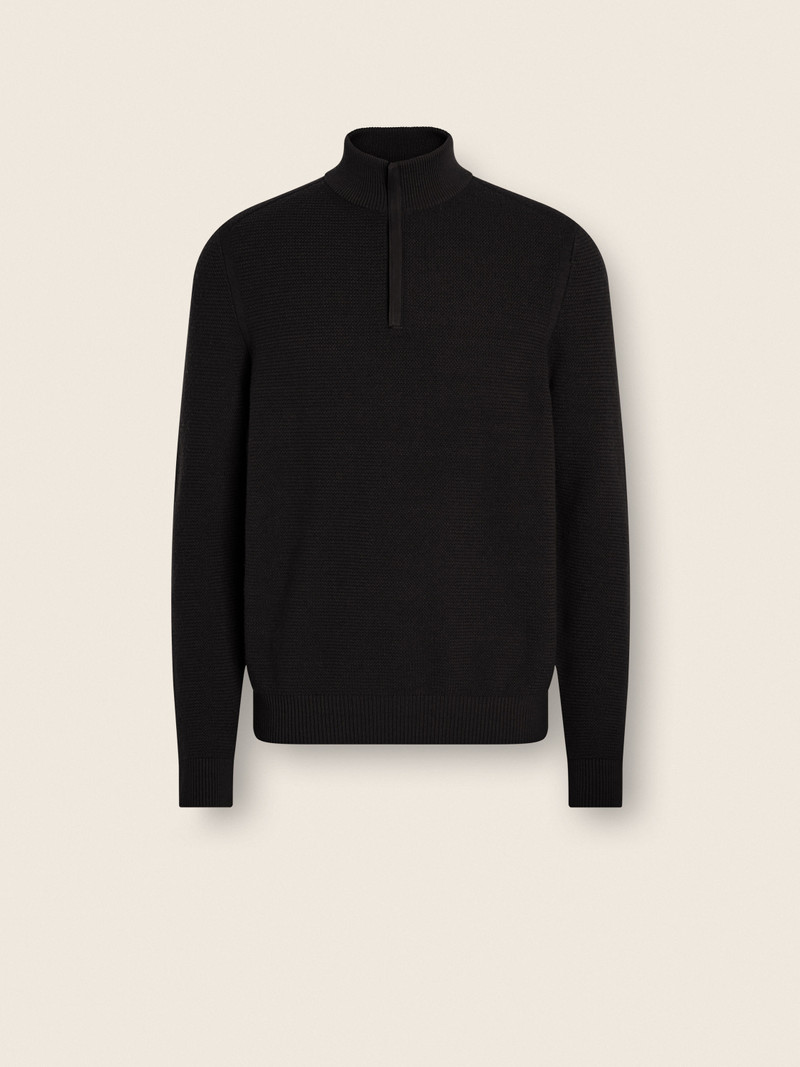 ZEGNA BLACK VELLUS AUREUM ZIP MOCK NECK outlook