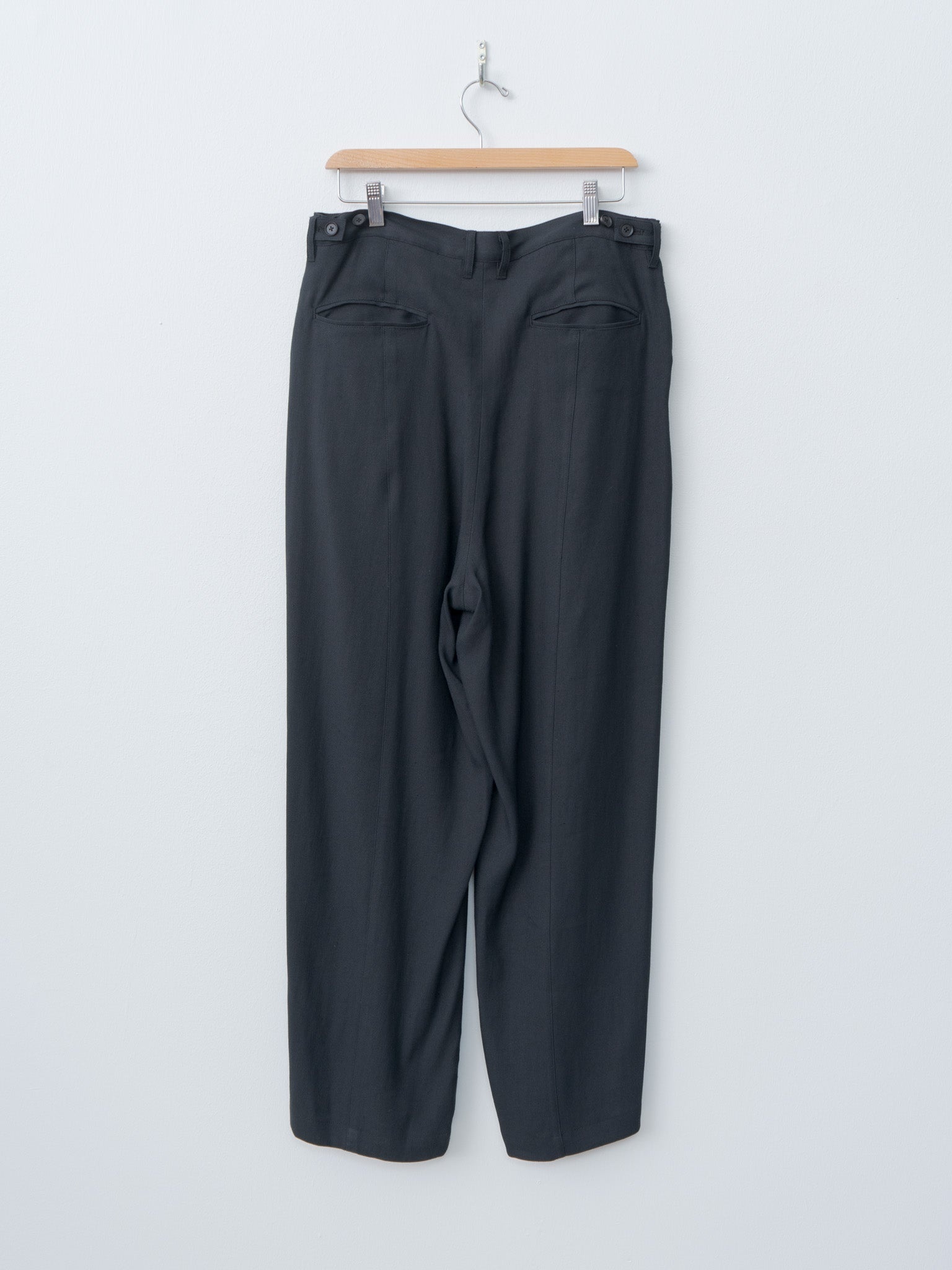 Linen Acetate Front Gather Wide Trousers - Black - 6