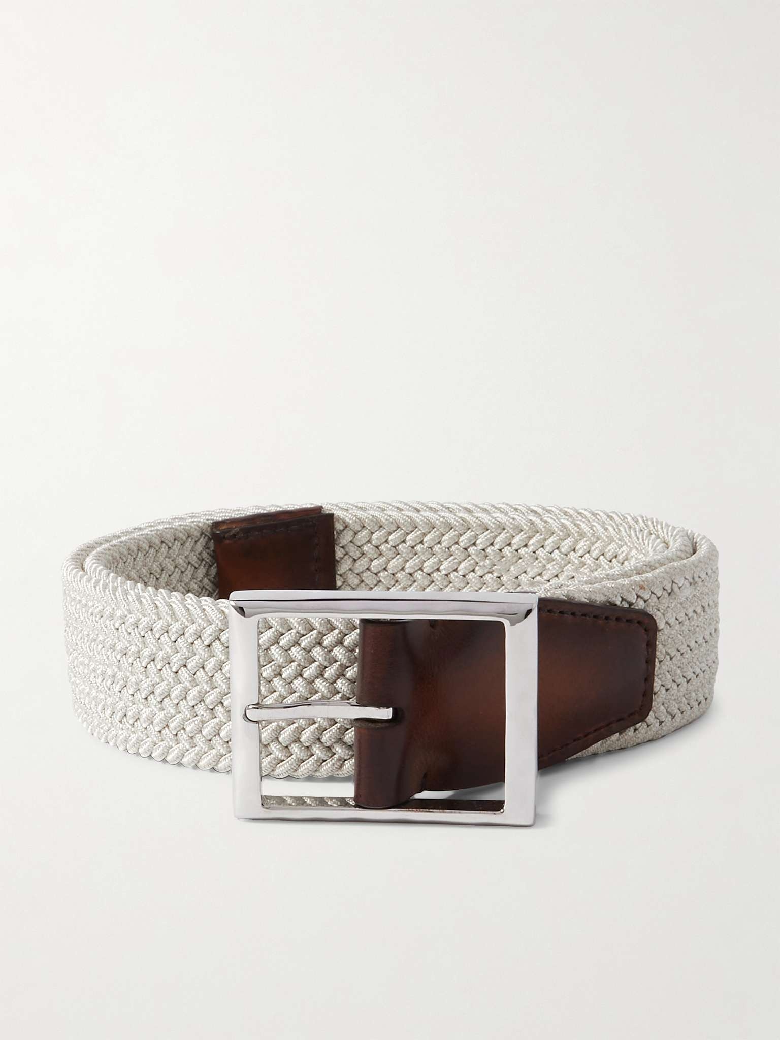 3.5cm Venezia Leather-Trimmed Woven Cord Belt - 1