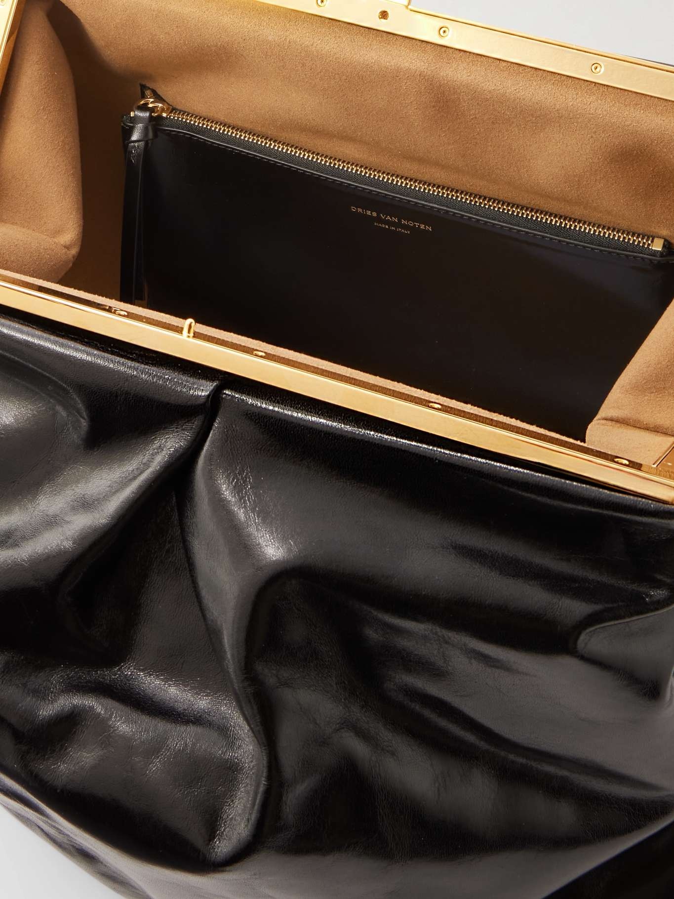 Gathered crinkled glossed-leather tote - 5