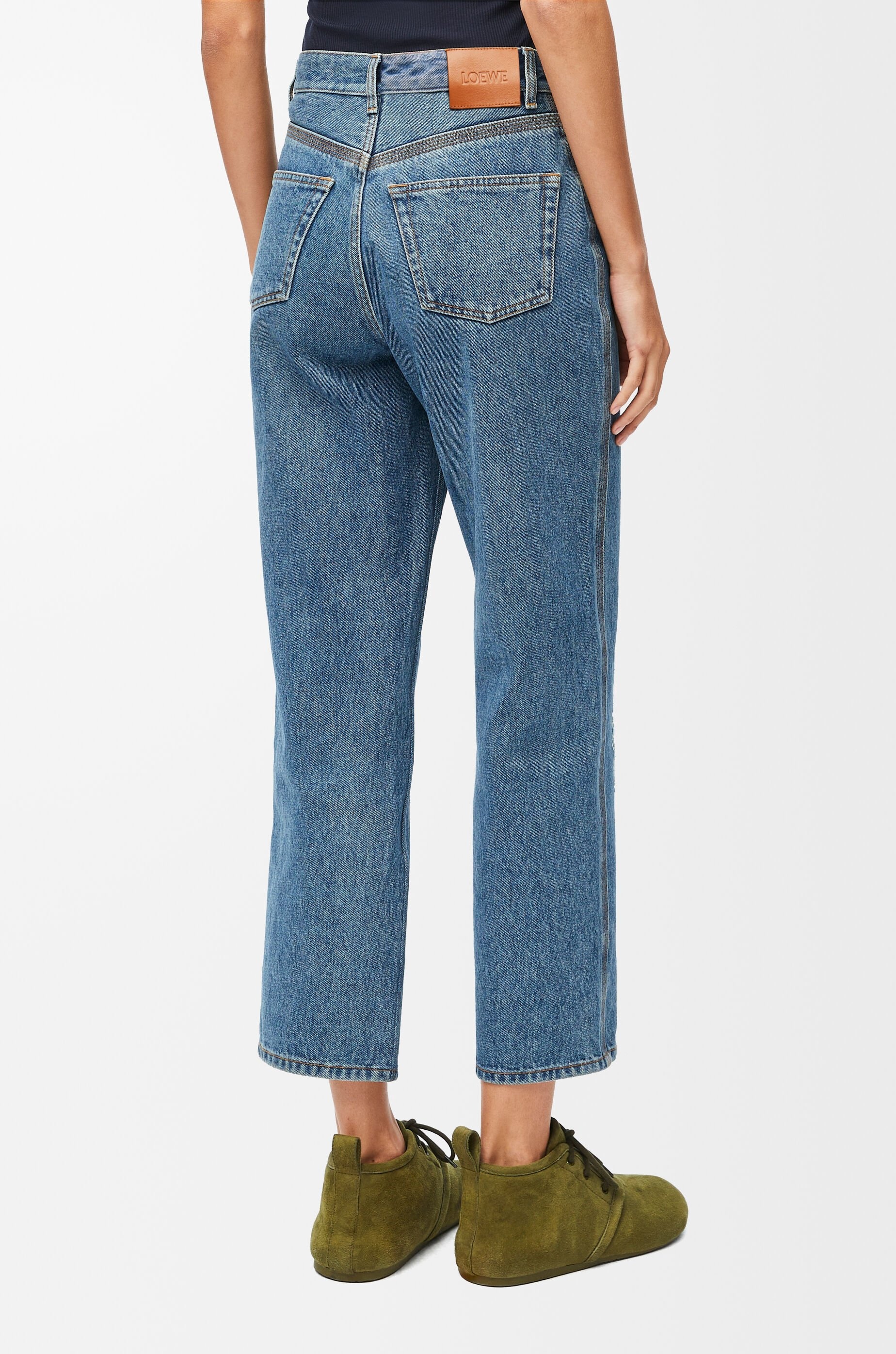 Anagram cropped jeans in denim - 4
