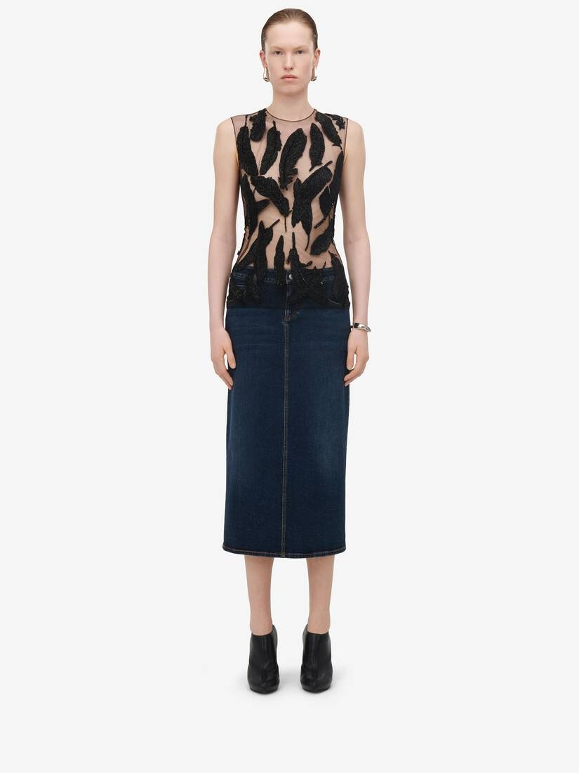 Women's Feather Embroidery Sleeveless Top in Black - 3