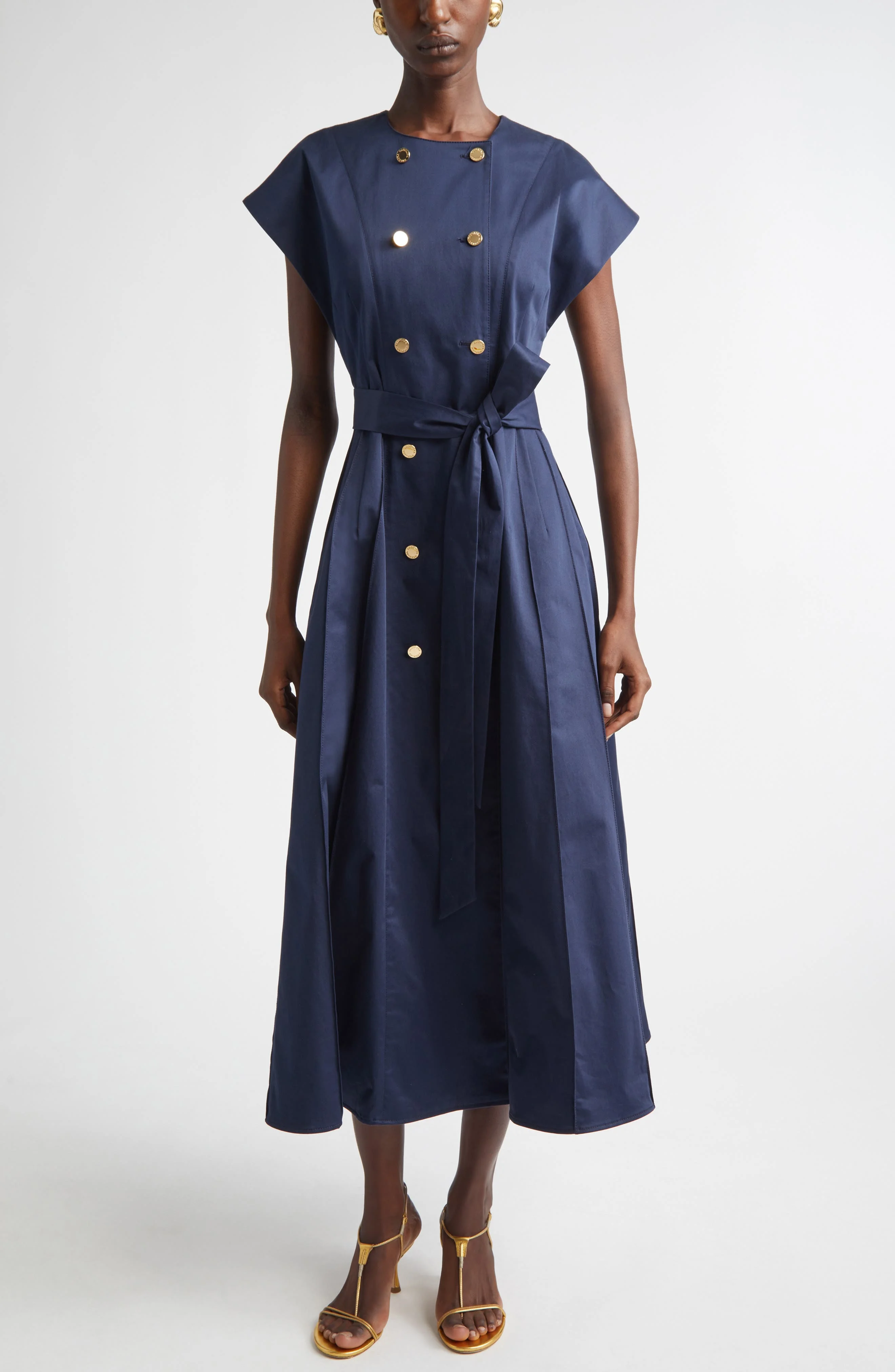 Carolina Herrera Double Breasted Stretch Sateen Shirtdress in Midnight at Nordstrom - 1