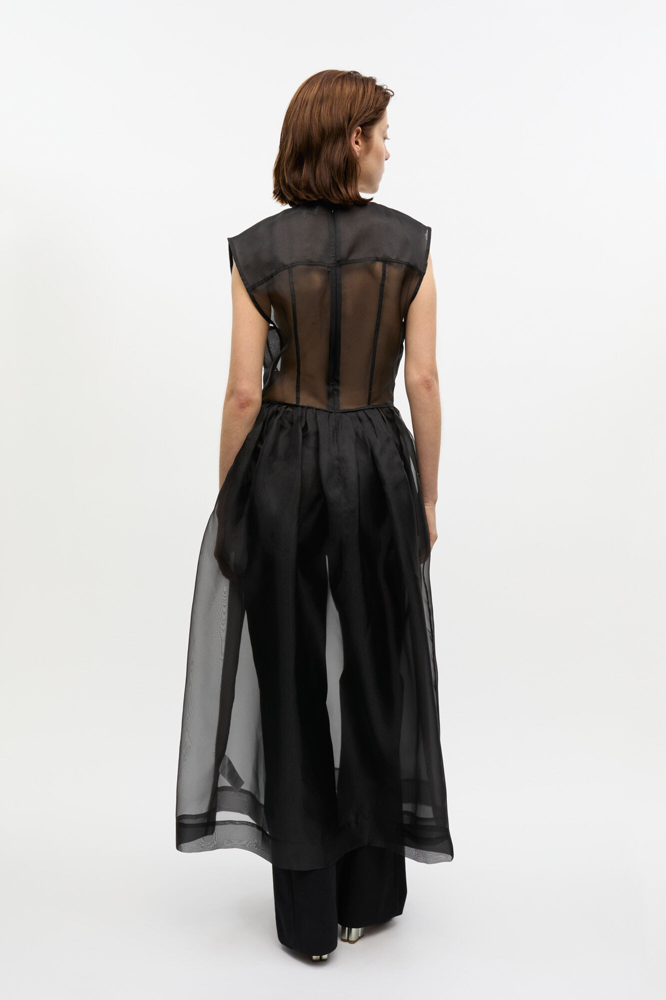 BLACK TECHNICAL ORGANZA CORSET MIDI DRESS - 3