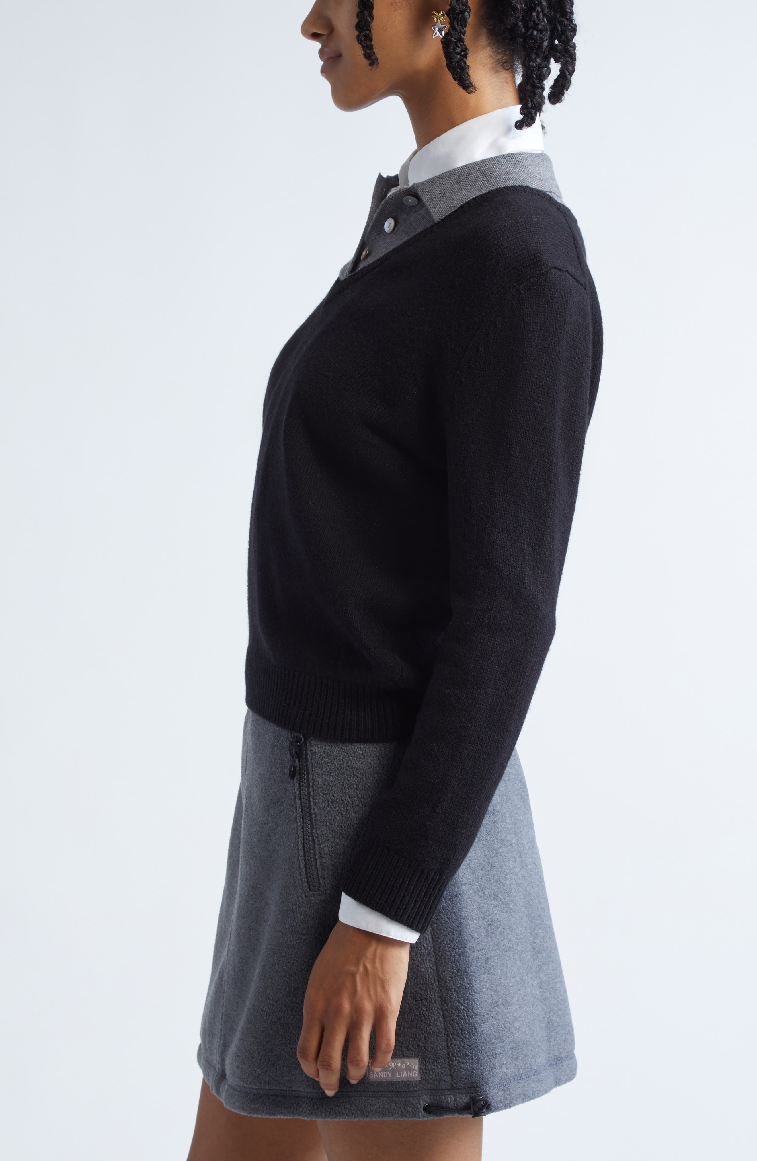 Sandy Liang Wesley Layered Effect Sweater in Black at Nordstrom - 4