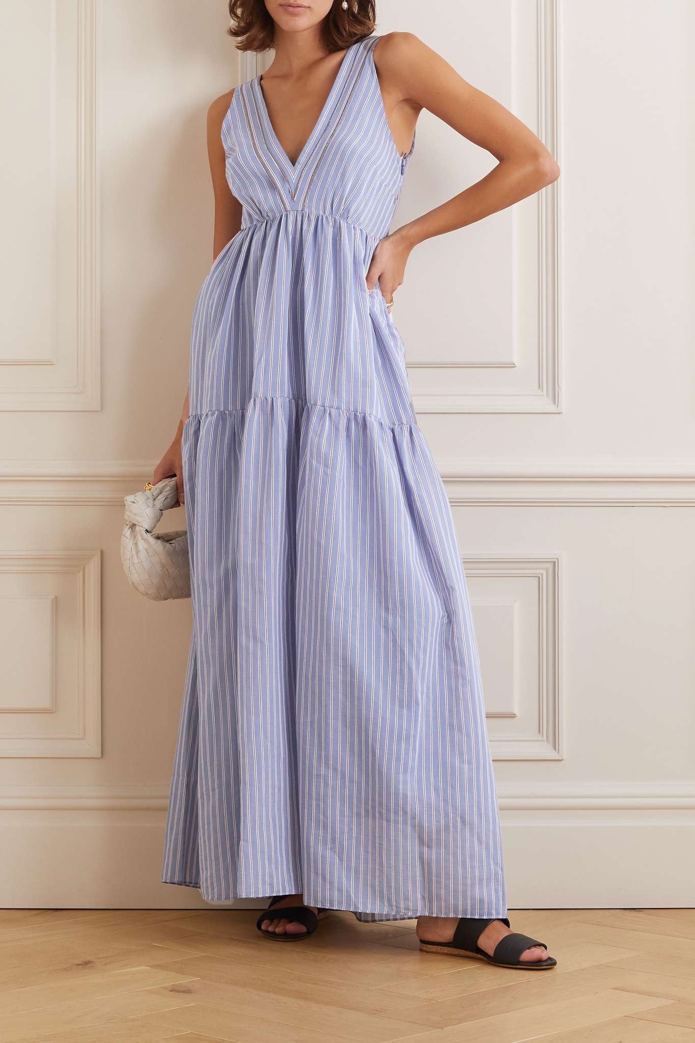 Bead-embellished striped cotton and silk-blend maxi dress - 2