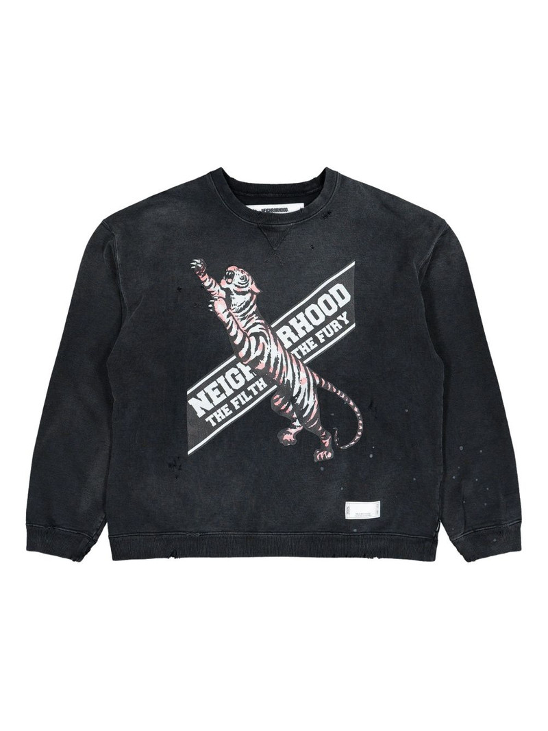 tiger-graphic faded-effect sweatshirt 1
