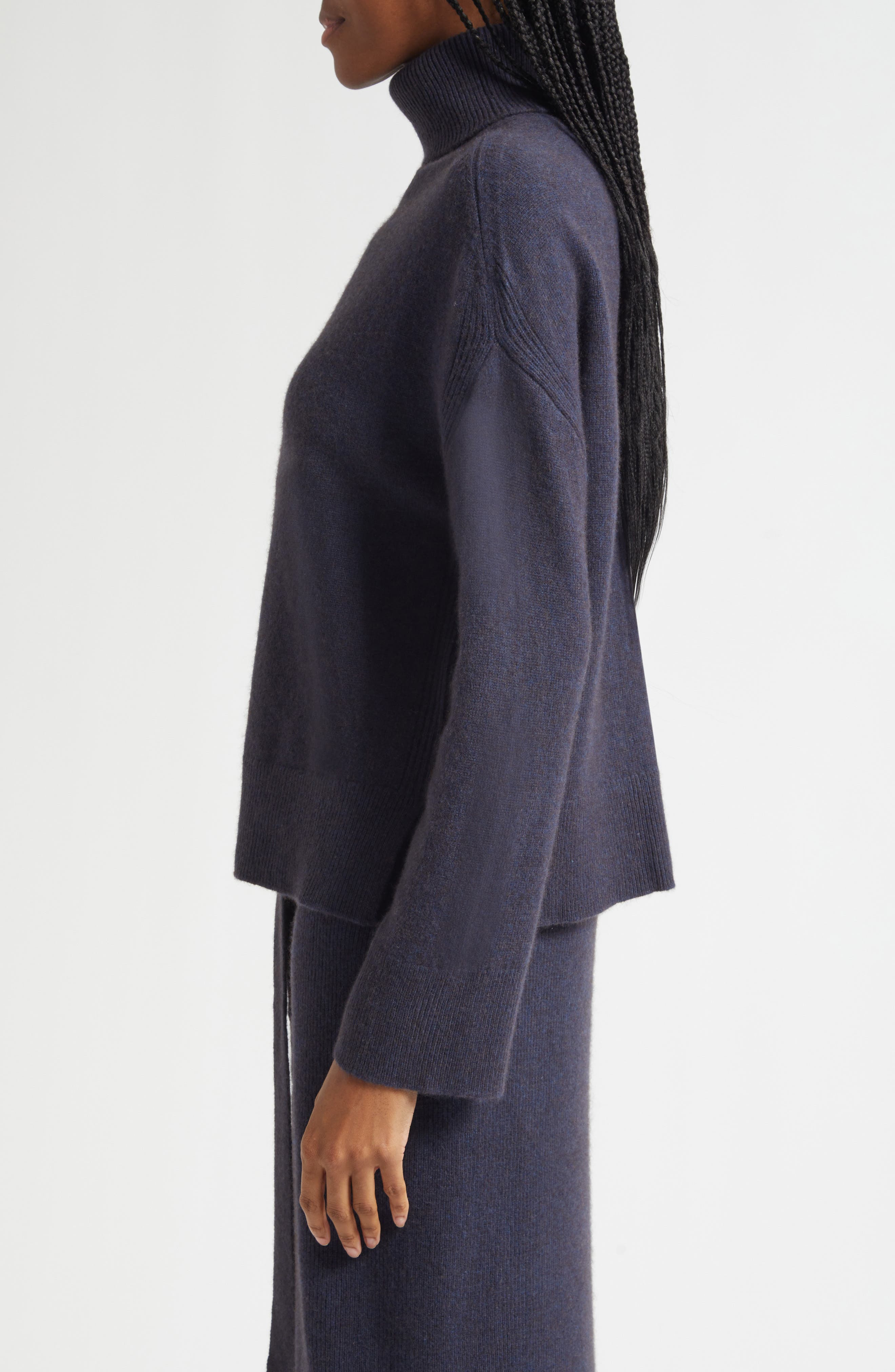 Emporio Armani Melange Turtleneck Wool Sweater in Solid Medium Blue at Nordstrom - 4