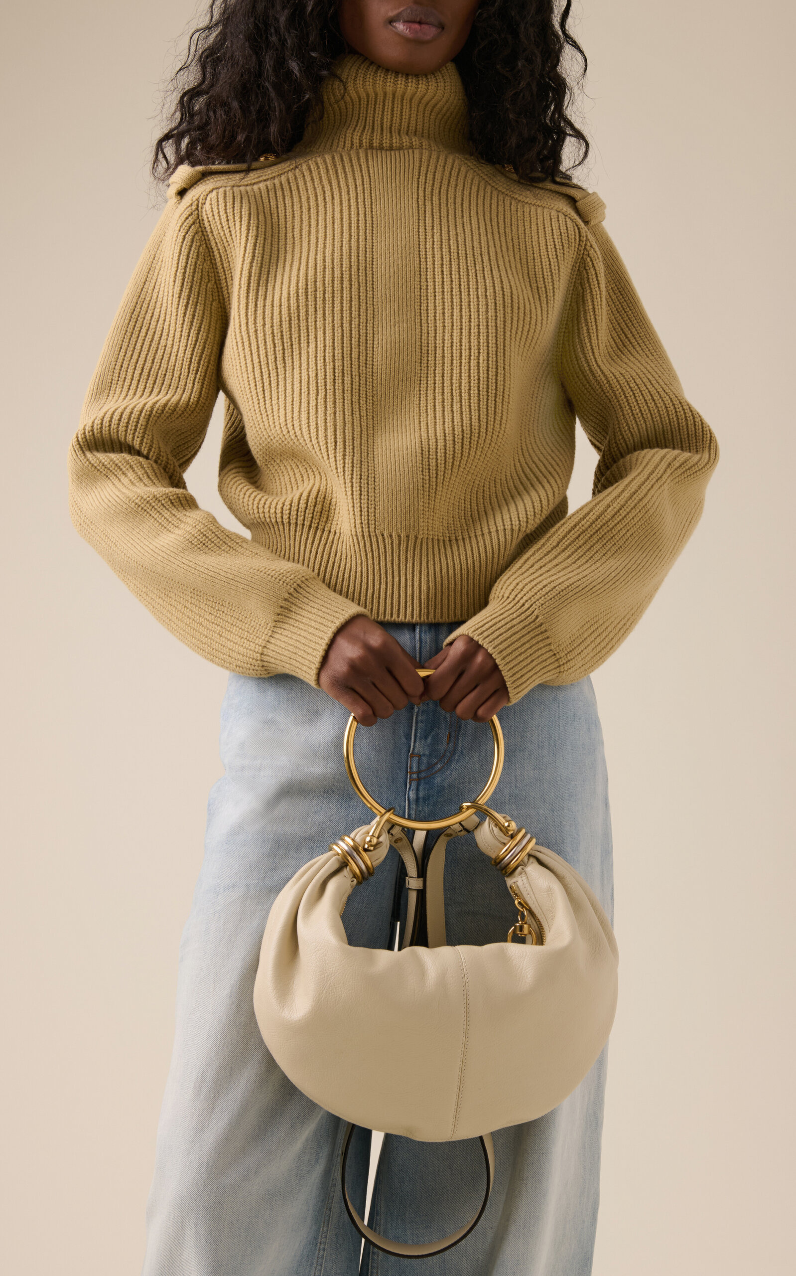 Bracelet Handle Leather Shoulder Bag white - 2