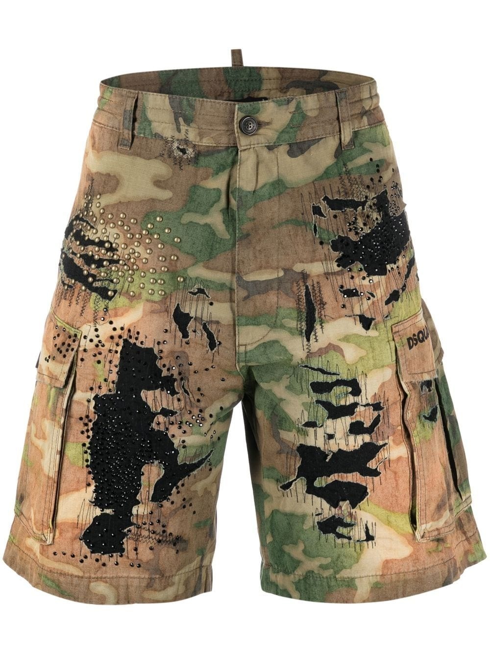 logo-print distressed shorts - 1