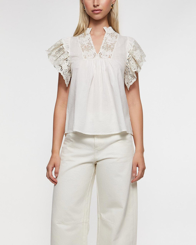 ULLA JOHNSON Top Jolie Flutter Sleeve Beige outlook