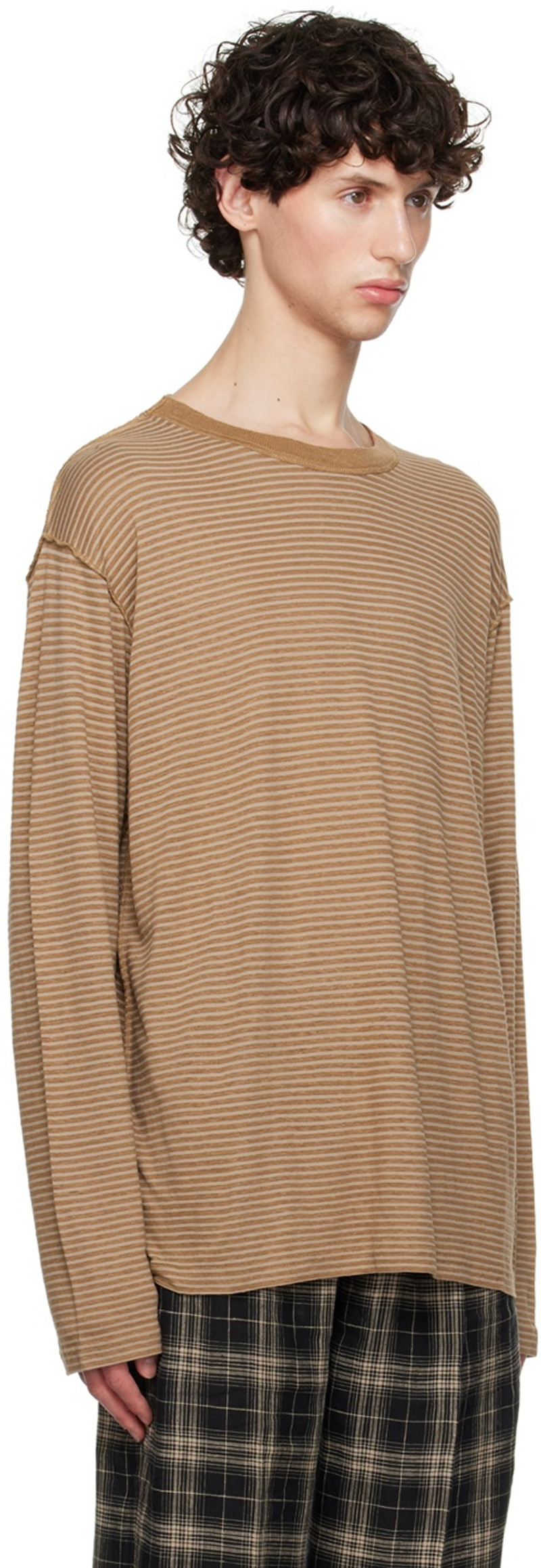 HOPE Brown Exposed Seam Long Sleeve T-Shirt outlook