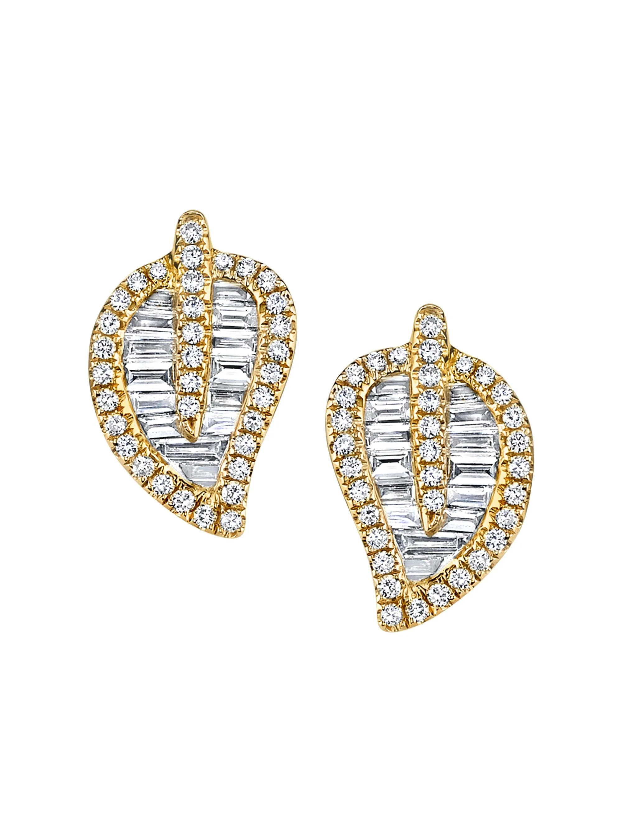 Women's Palm Leaf 18K Yellow Gold & 1.18 TCW Diamond Medium Stud Earrings - Yellow Gold - 1