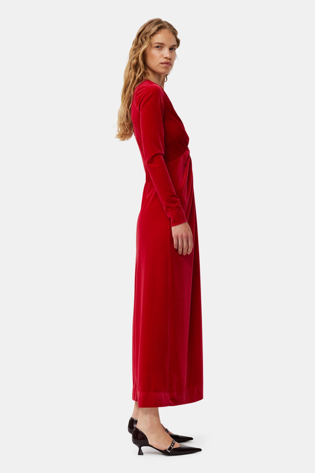 RED VELVET JERSEY TWIST LONG DRESS - 4
